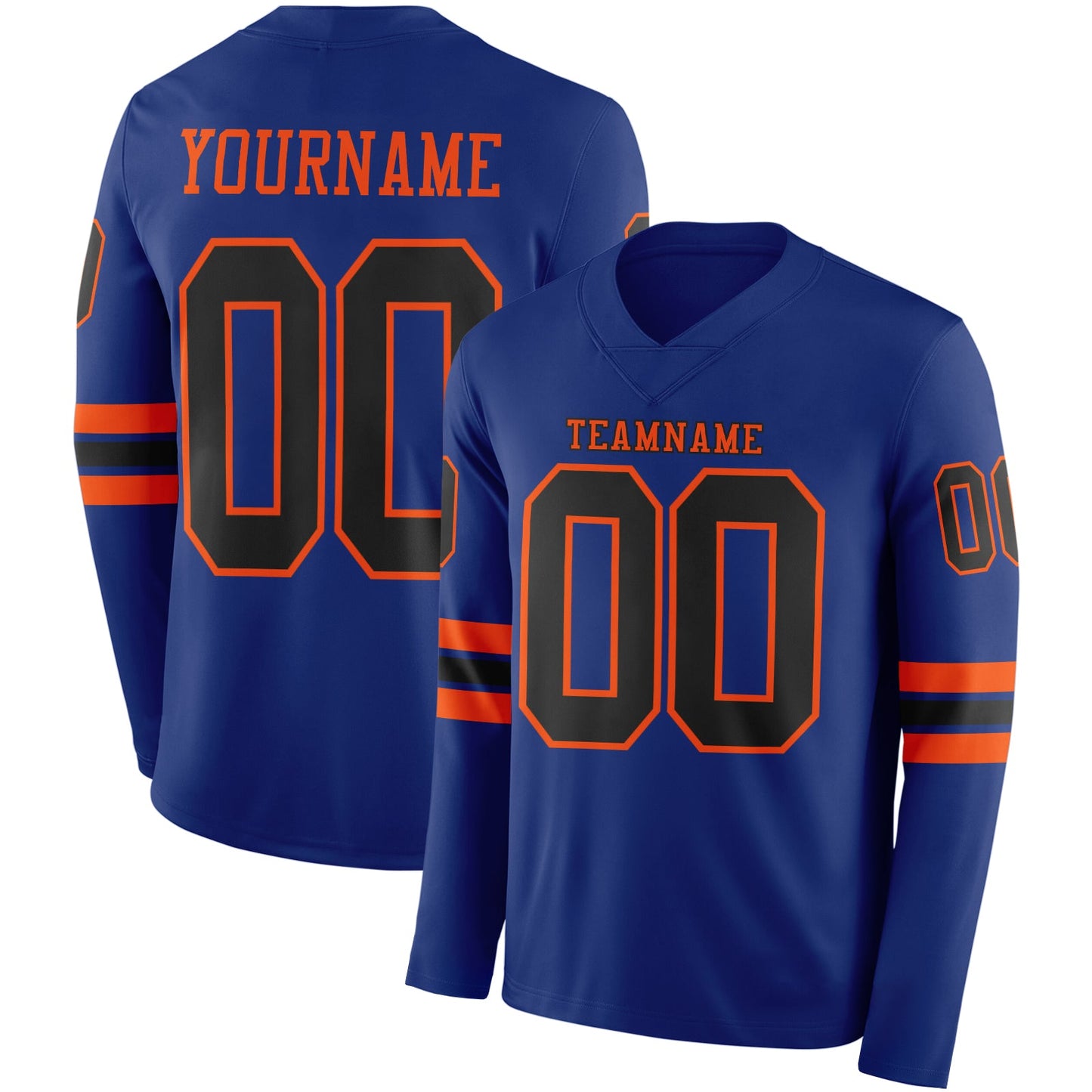 Custom Royal Black-Orange Long Sleeve Authentic Football Jersey - Main View