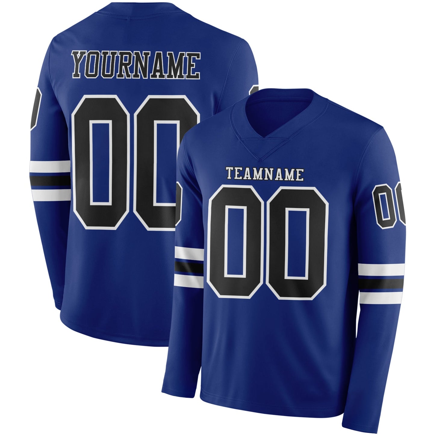 Custom Royal Black-White Long Sleeve Authentic Football Jersey - Main View