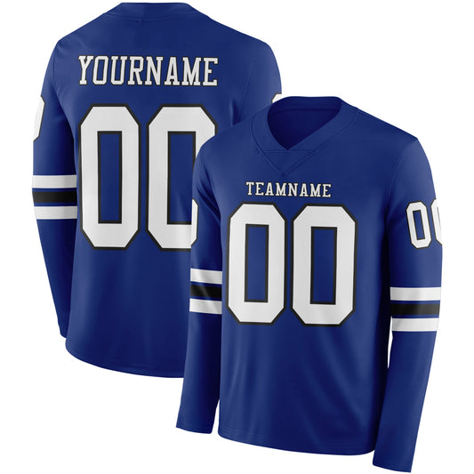 Custom Royal White-Black Long Sleeve Authentic Football Jersey - Main View