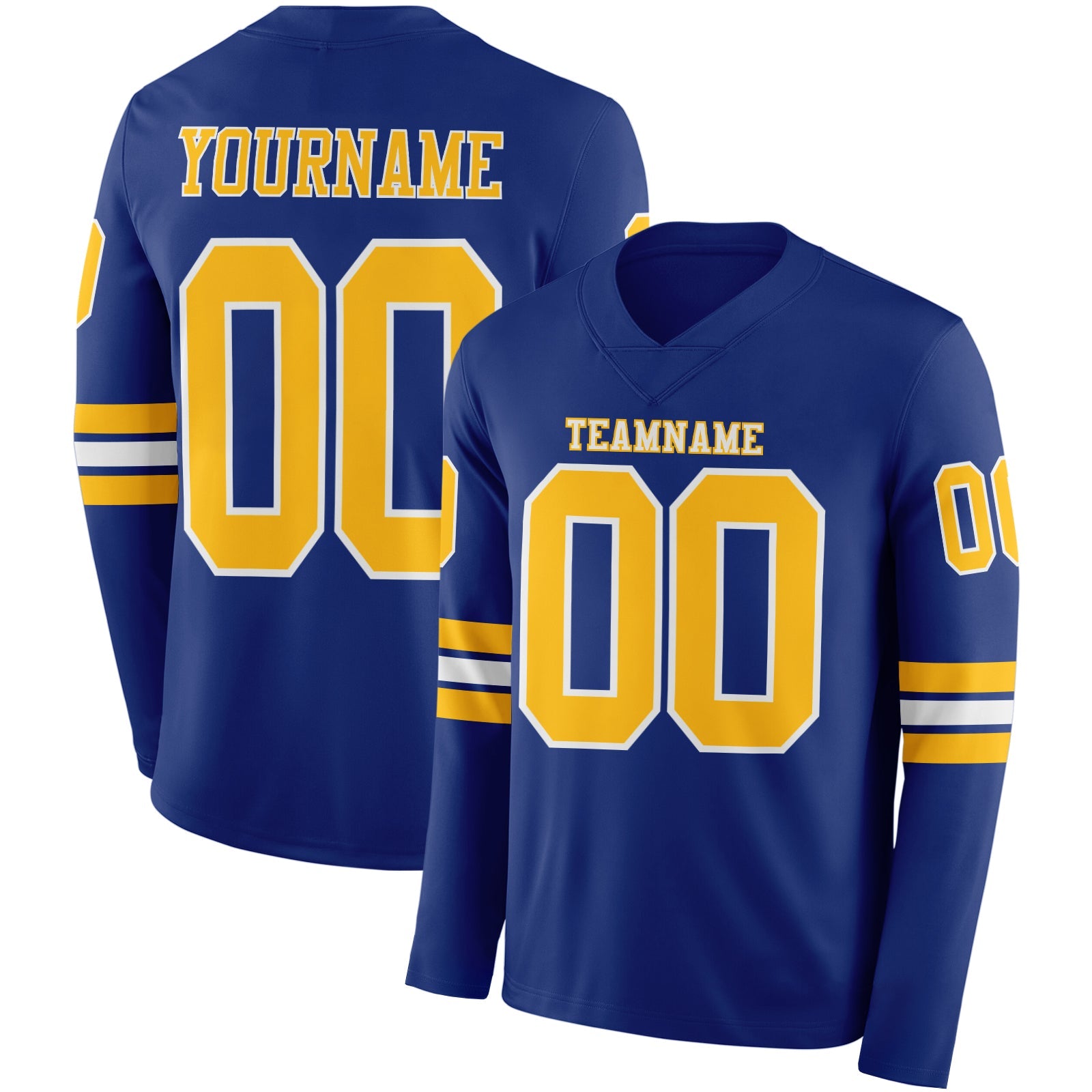 Custom Royal Gold-White Long Sleeve Authentic Football Jersey - Main View