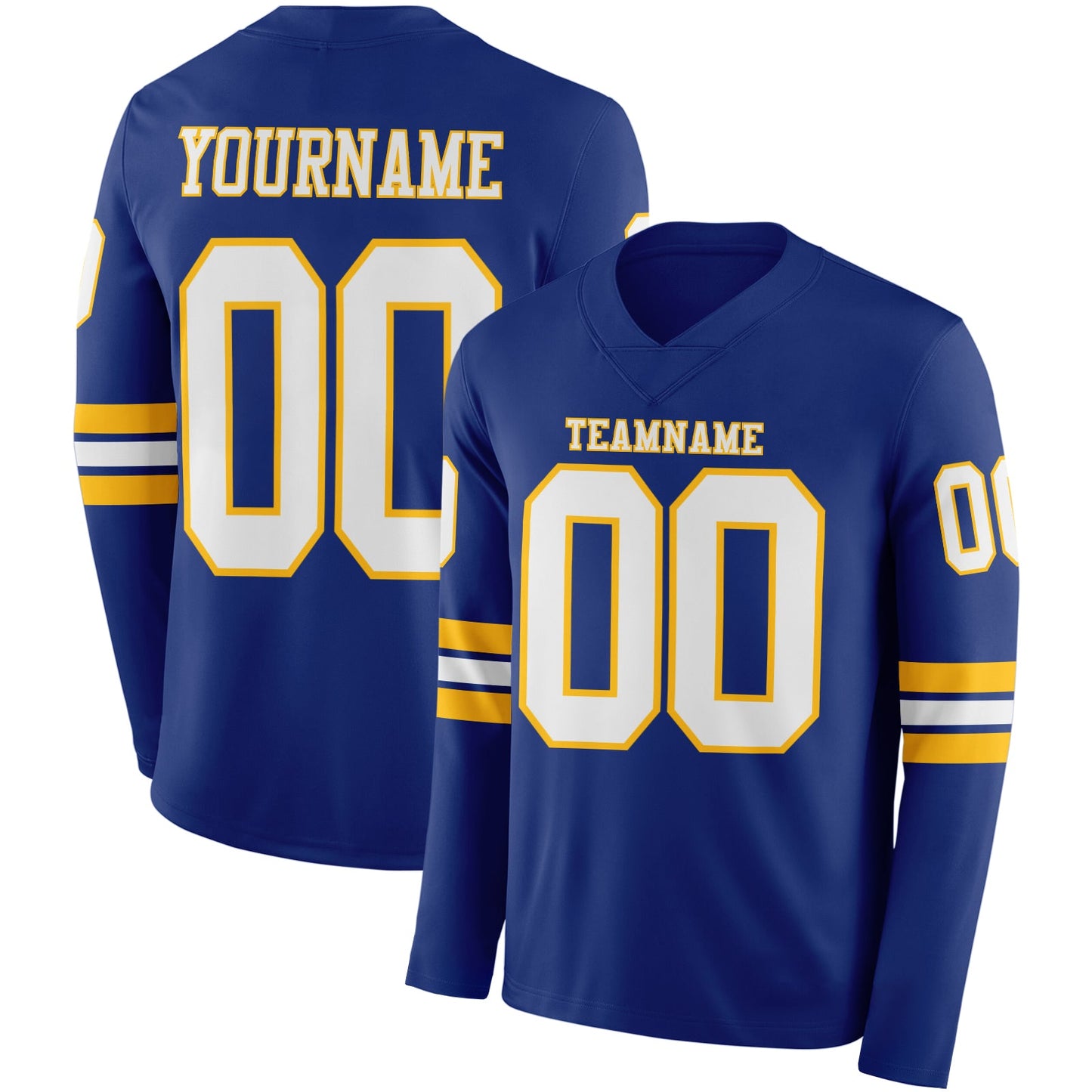 Custom Royal White-Gold Long Sleeve Authentic Football Jersey - Main View