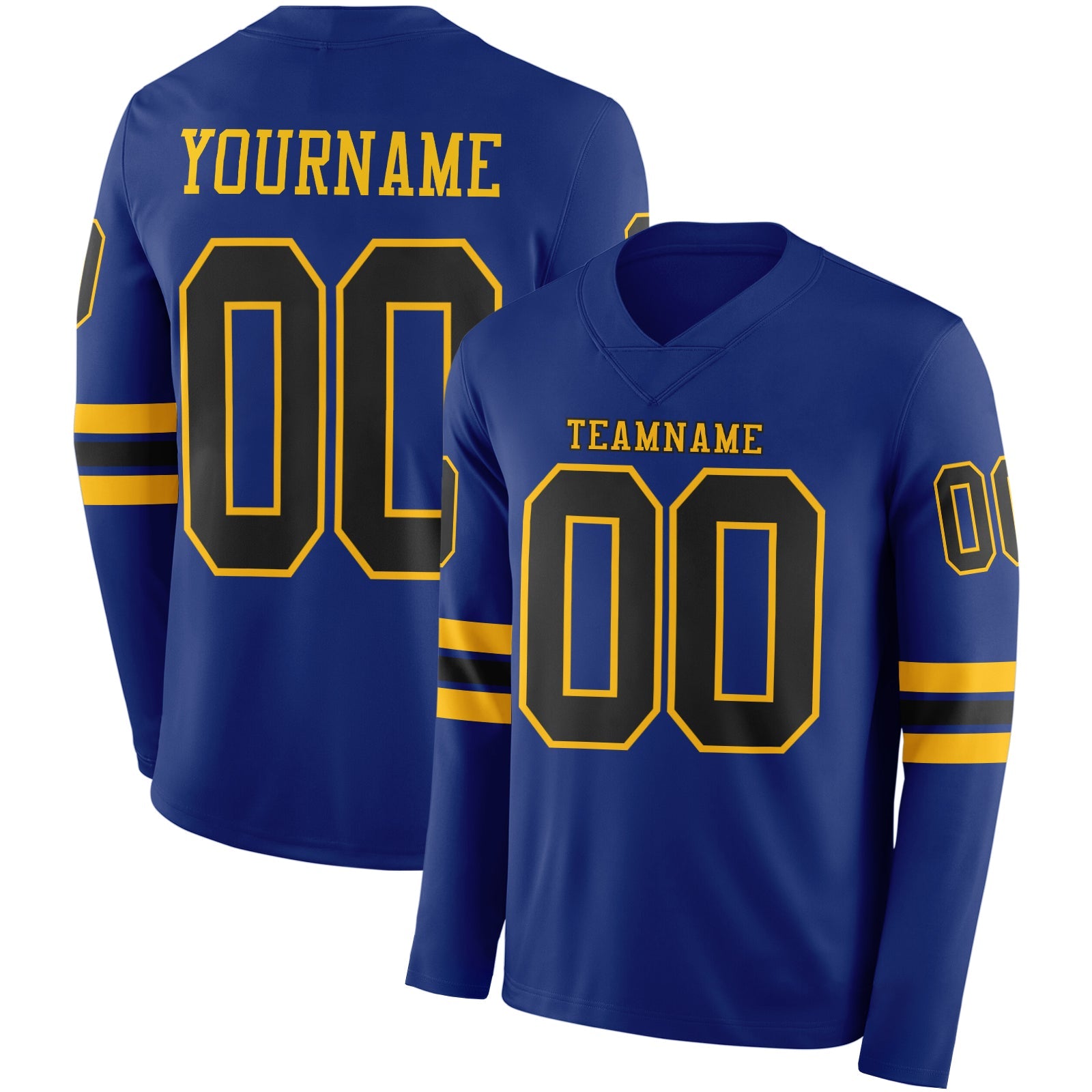 Custom Royal Black-Gold Long Sleeve Authentic Football Jersey - Main View