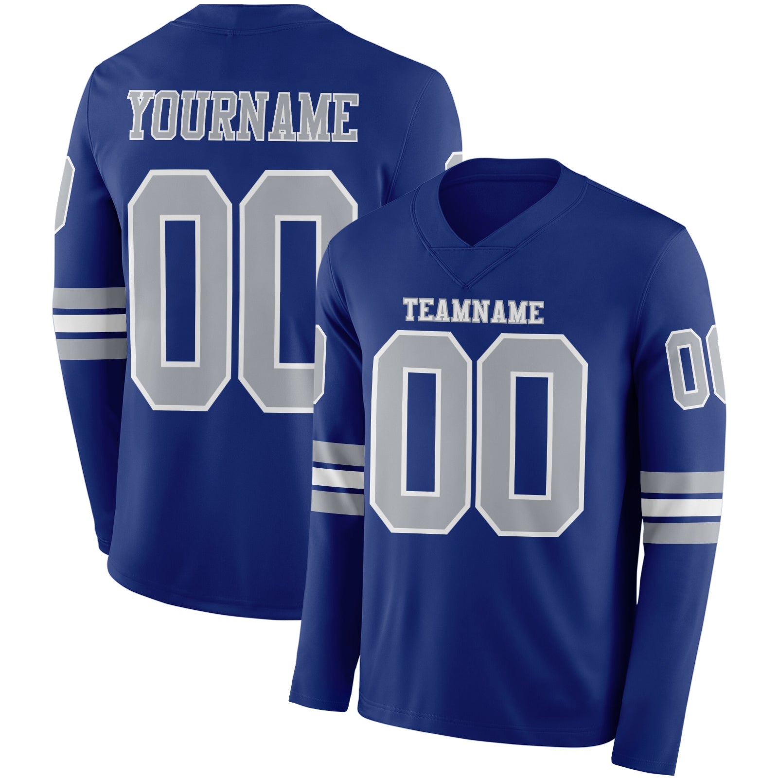 Custom Royal Gray-White Long Sleeve Authentic Football Jersey - Main View