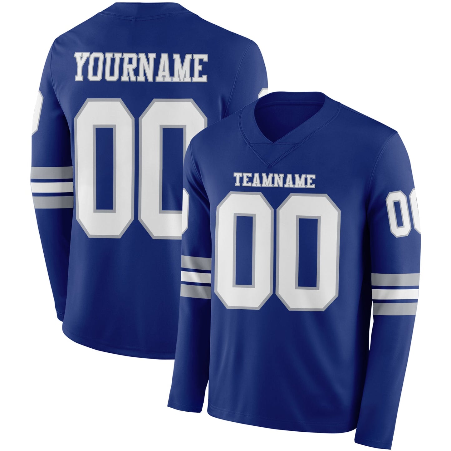 Custom Royal White-Gray Long Sleeve Authentic Football Jersey - Main View