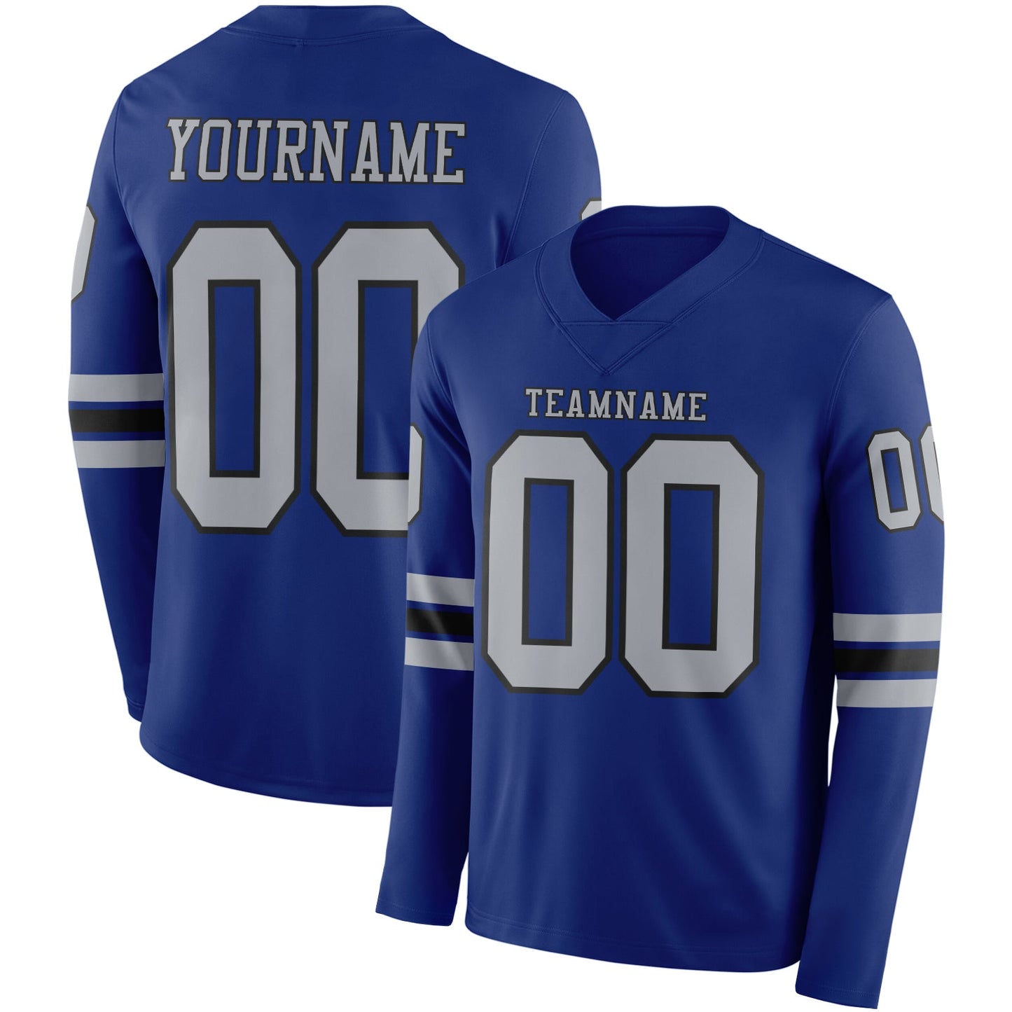Custom Royal Gray-Black Long Sleeve Authentic Football Jersey - Main View
