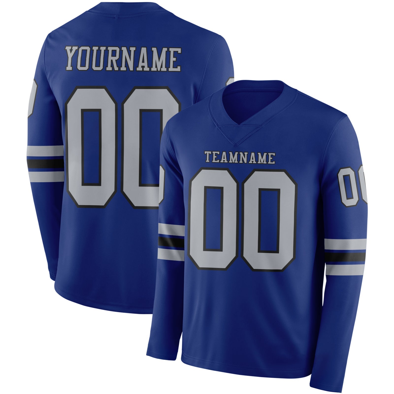 Custom Royal Gray-Black Long Sleeve Authentic Football Jersey - Main View