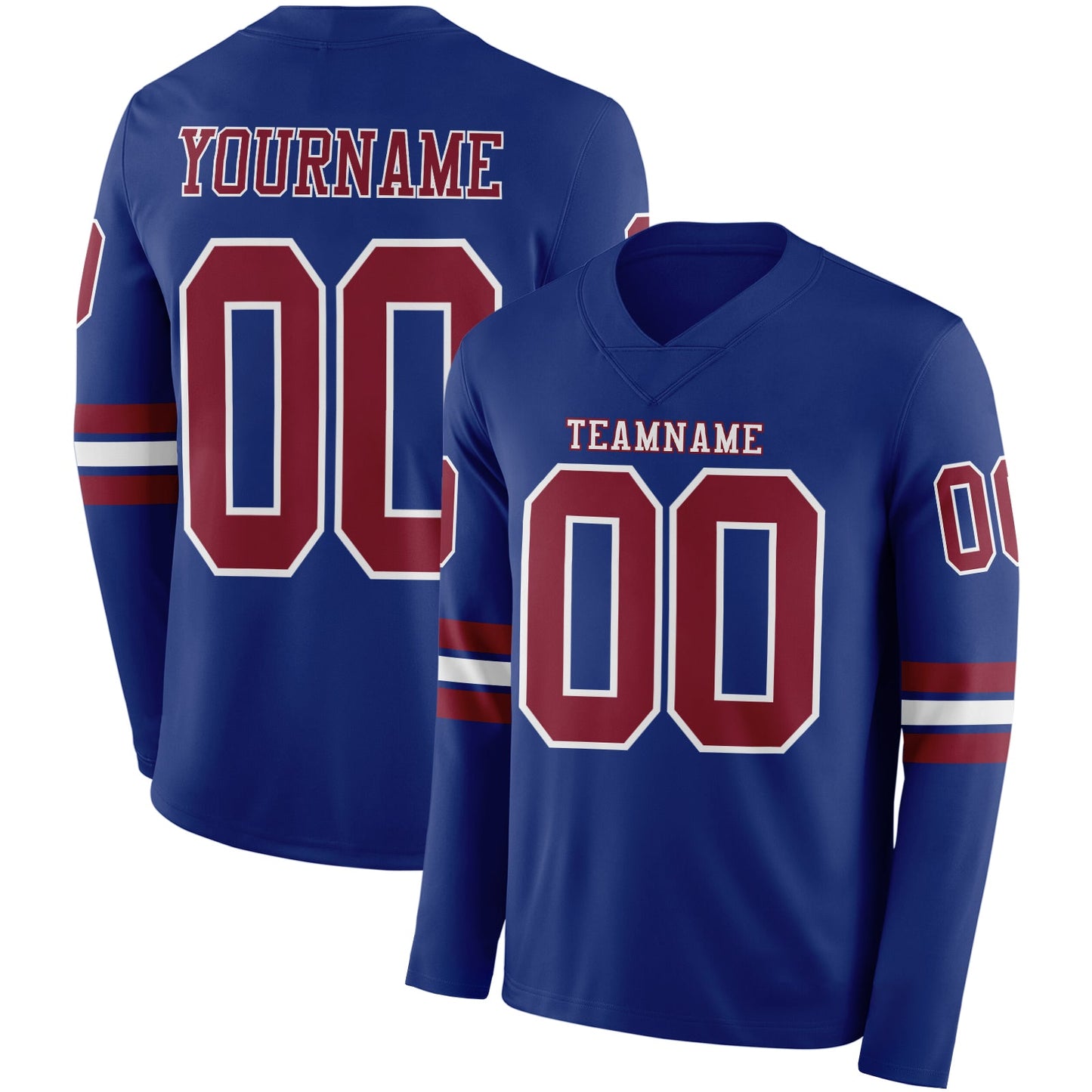 Custom Royal Crimson-White Long Sleeve Authentic Football Jersey - Main View