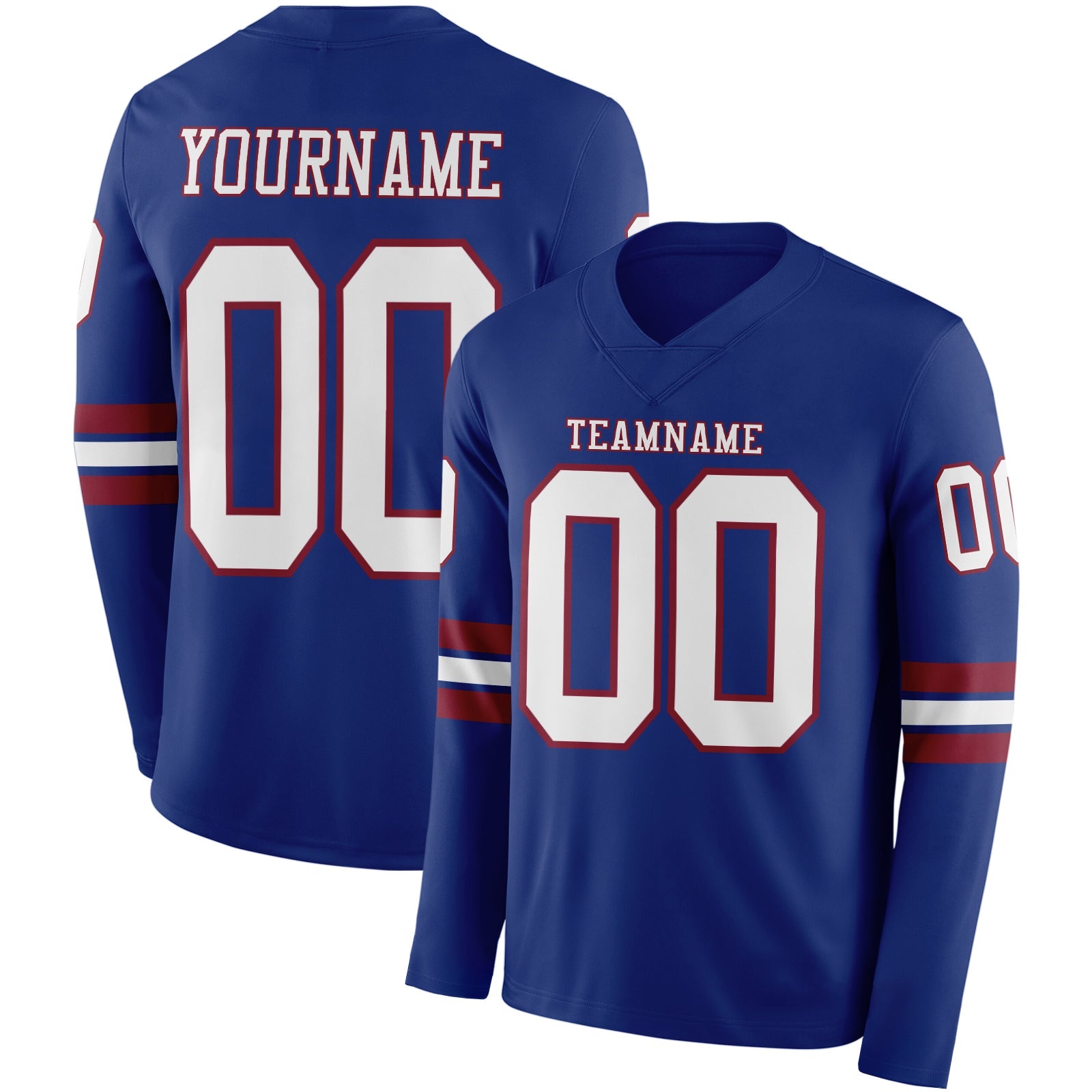 Custom Royal White-Crimson Long Sleeve Authentic Football Jersey - Main View
