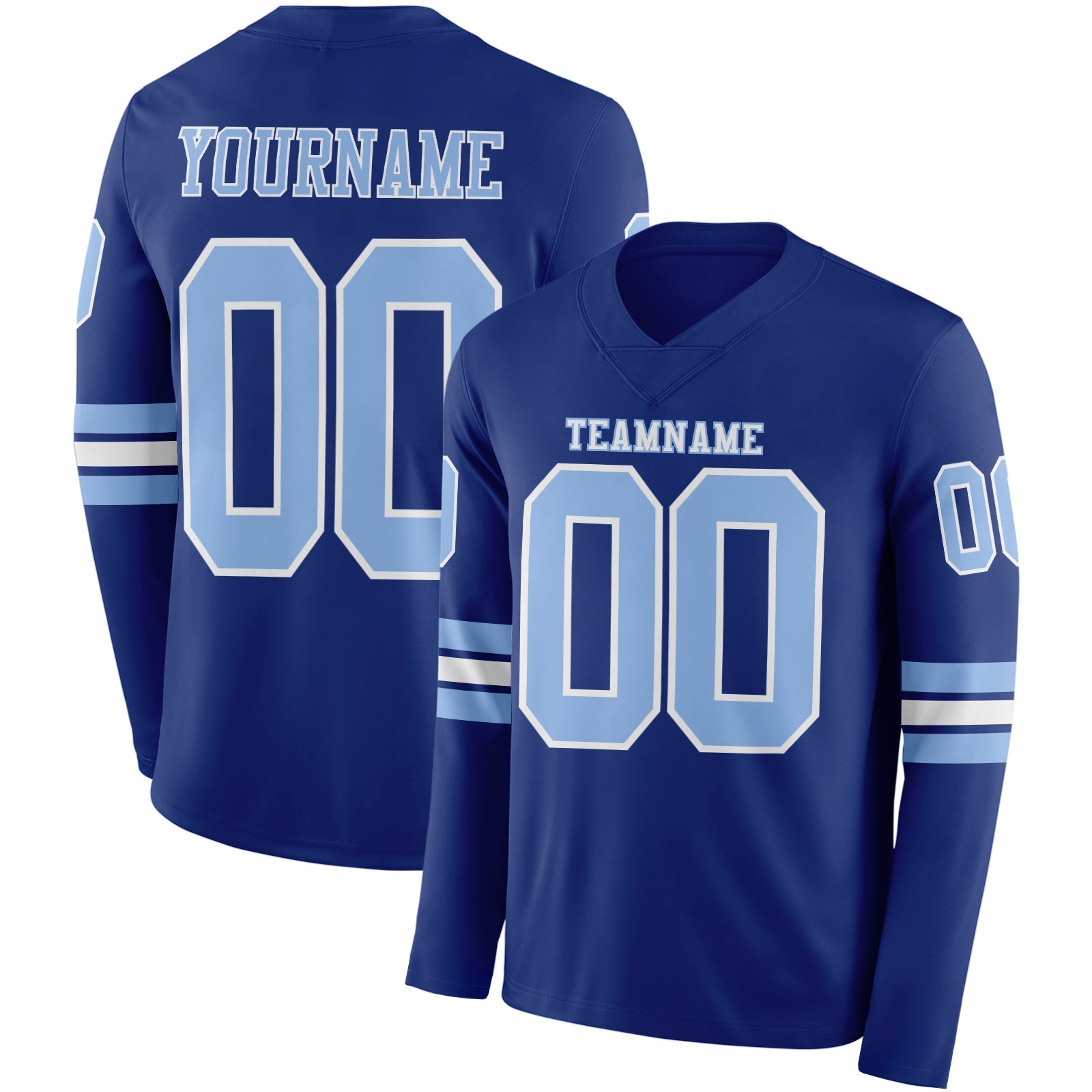 Custom Royal Light Blue-White Long Sleeve Authentic Football Jersey - Main View