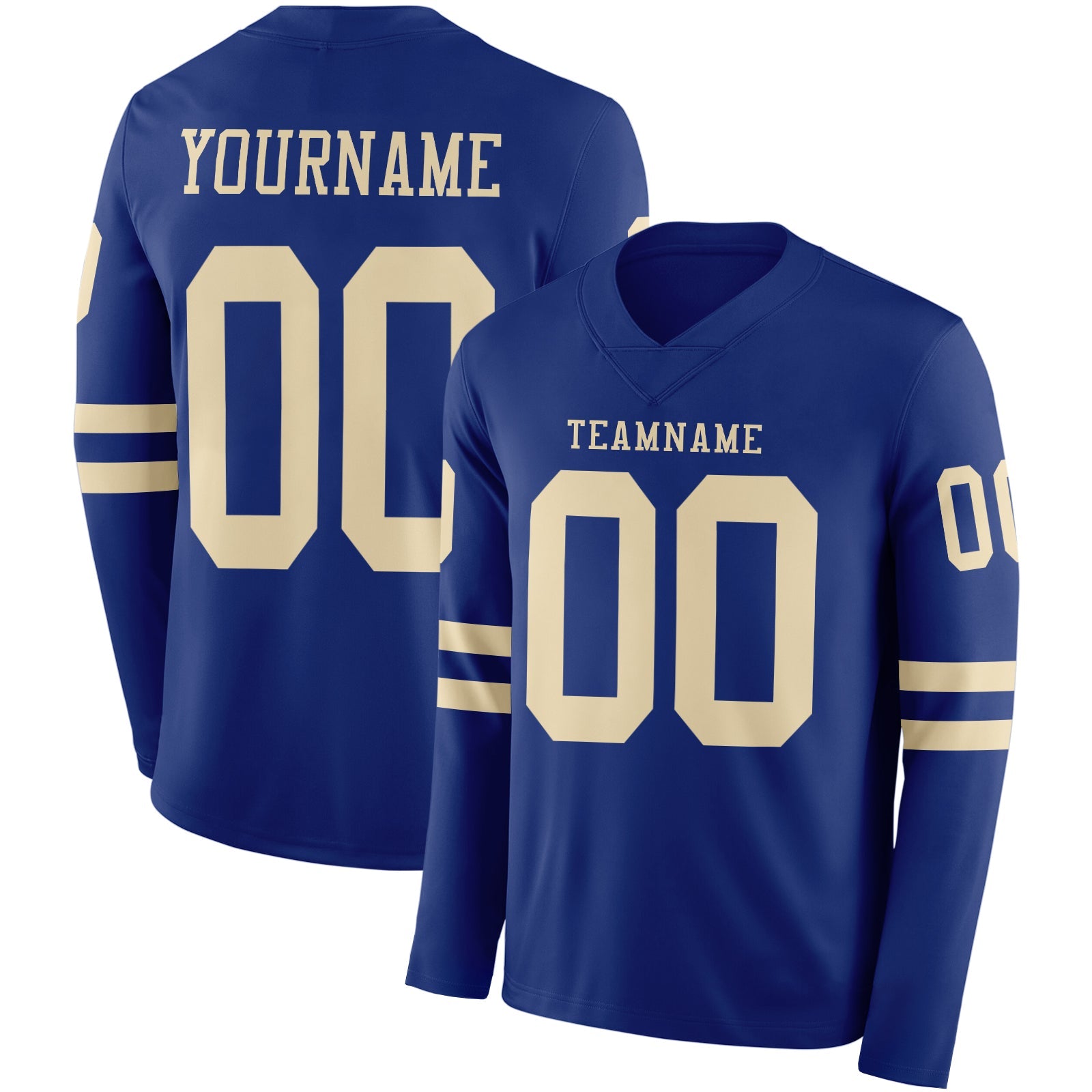 Custom Royal Cream Long Sleeve Authentic Football Jersey - Main View