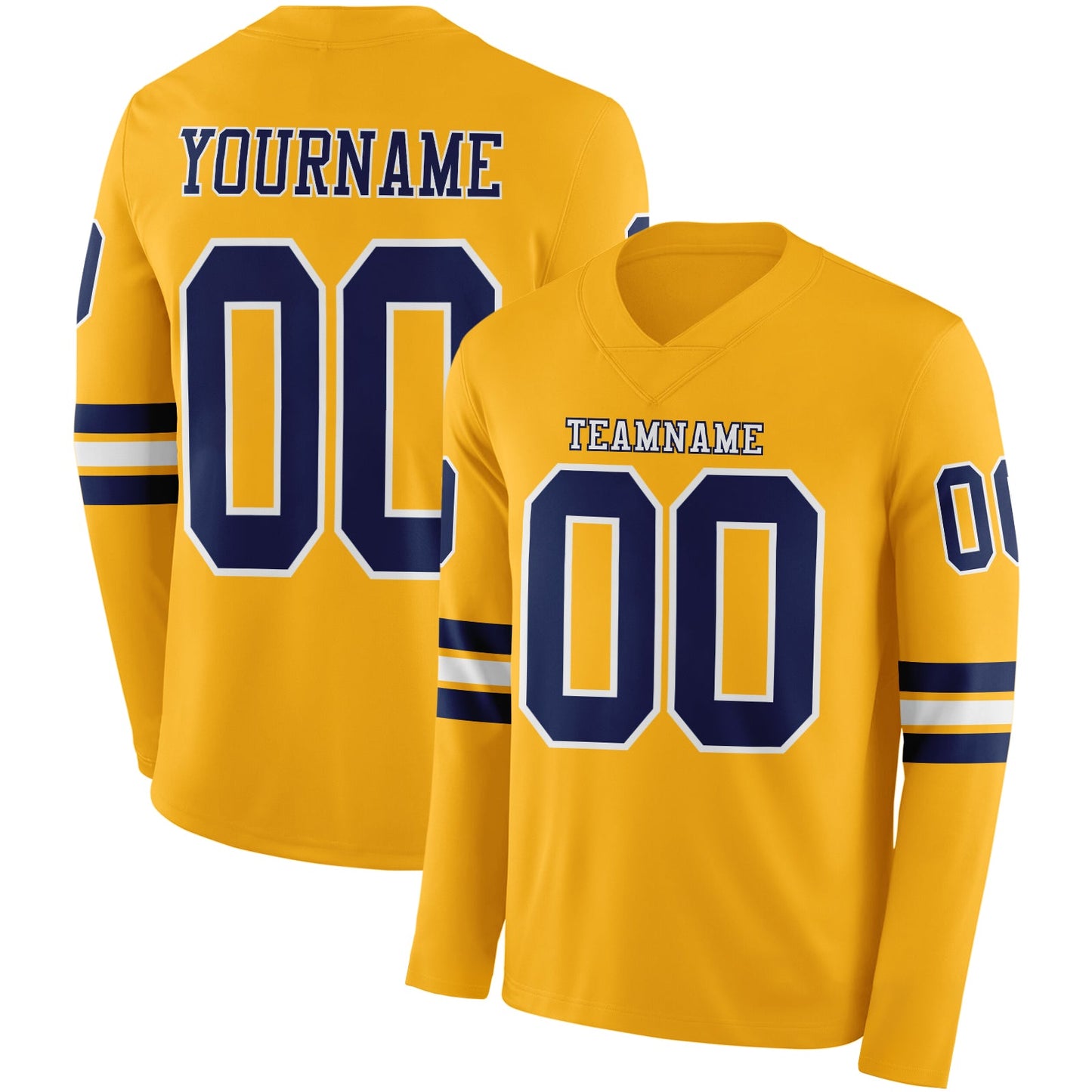 Custom Gold Navy-White Long Sleeve Authentic Football Jersey - Main View