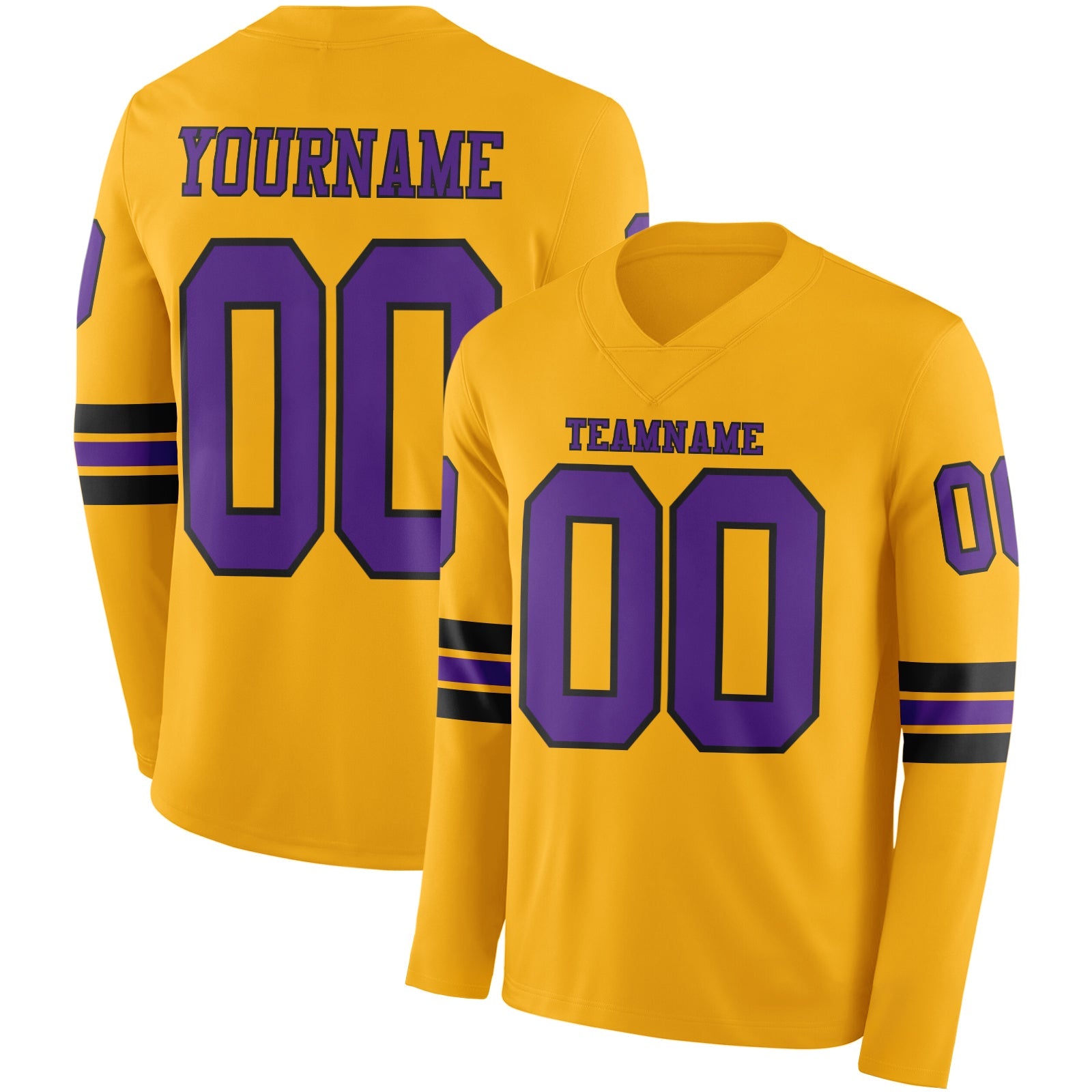 Custom Gold Purple-Black Long Sleeve Authentic Football Jersey - Main View