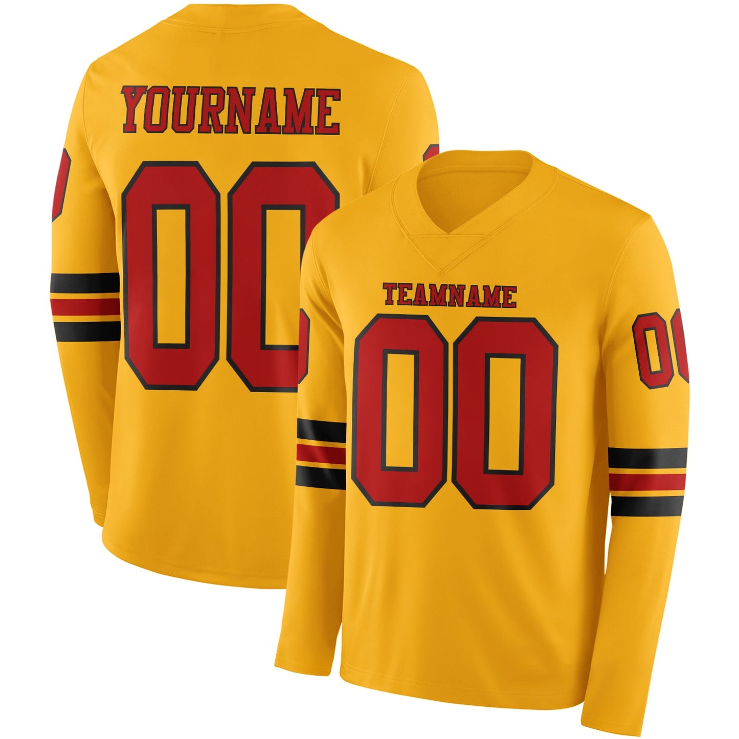 Custom Gold Red-Black Long Sleeve Authentic Football Jersey - Main View