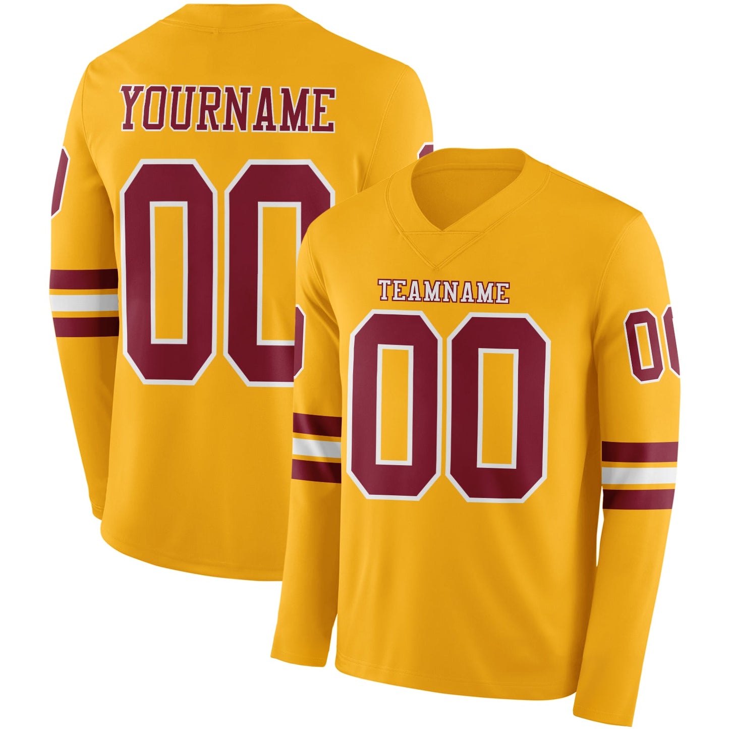 Custom Gold Crimson-White Long Sleeve Authentic Football Jersey - Main View