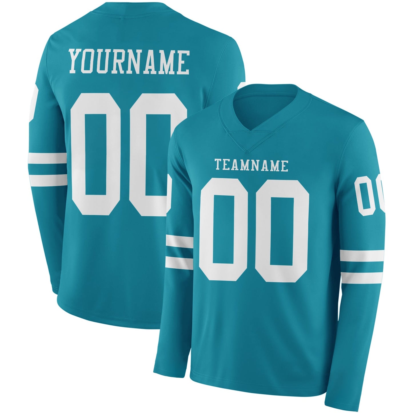 Custom Teal White Long Sleeve Authentic Football Jersey - Main View