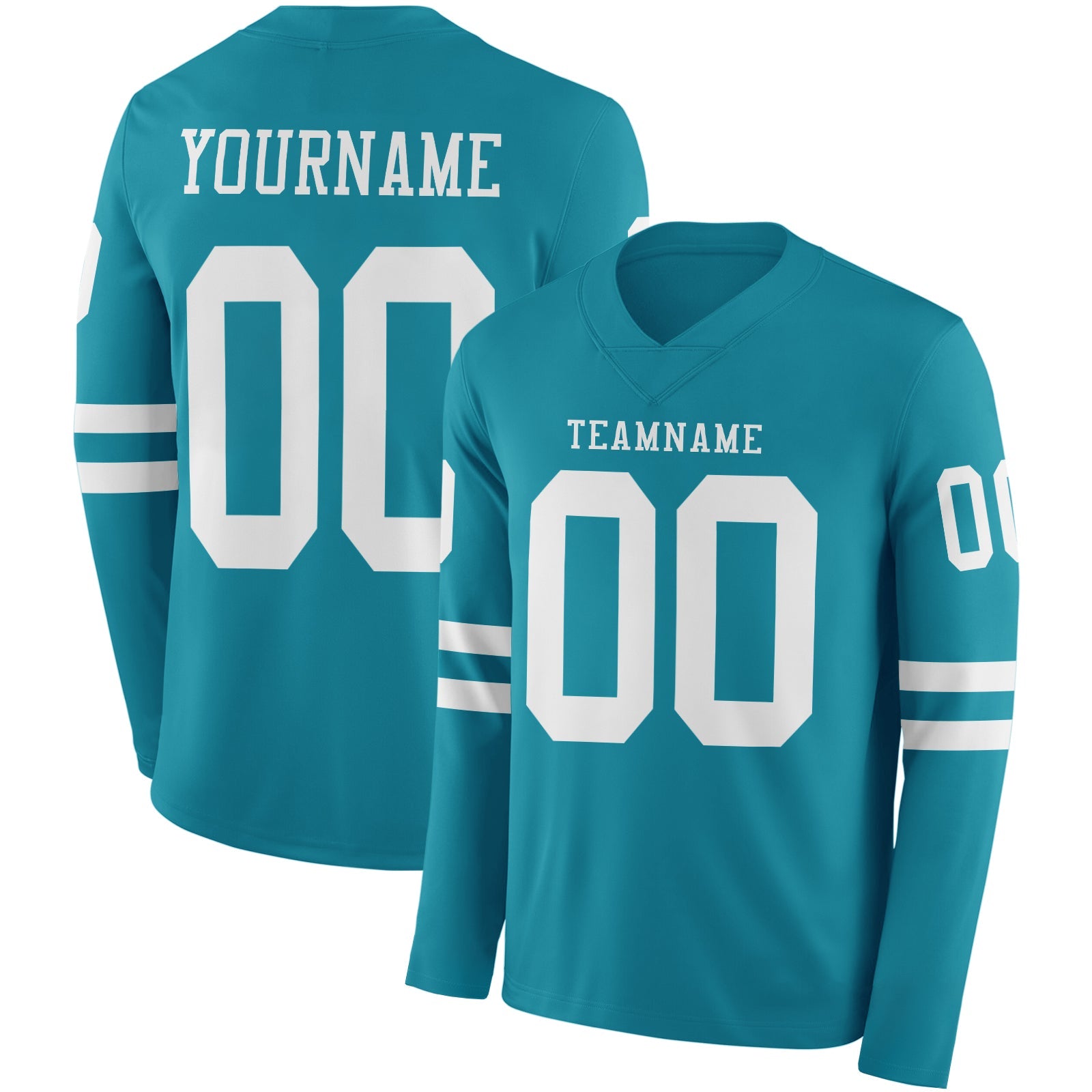 Custom Teal White Long Sleeve Authentic Football Jersey - Main View