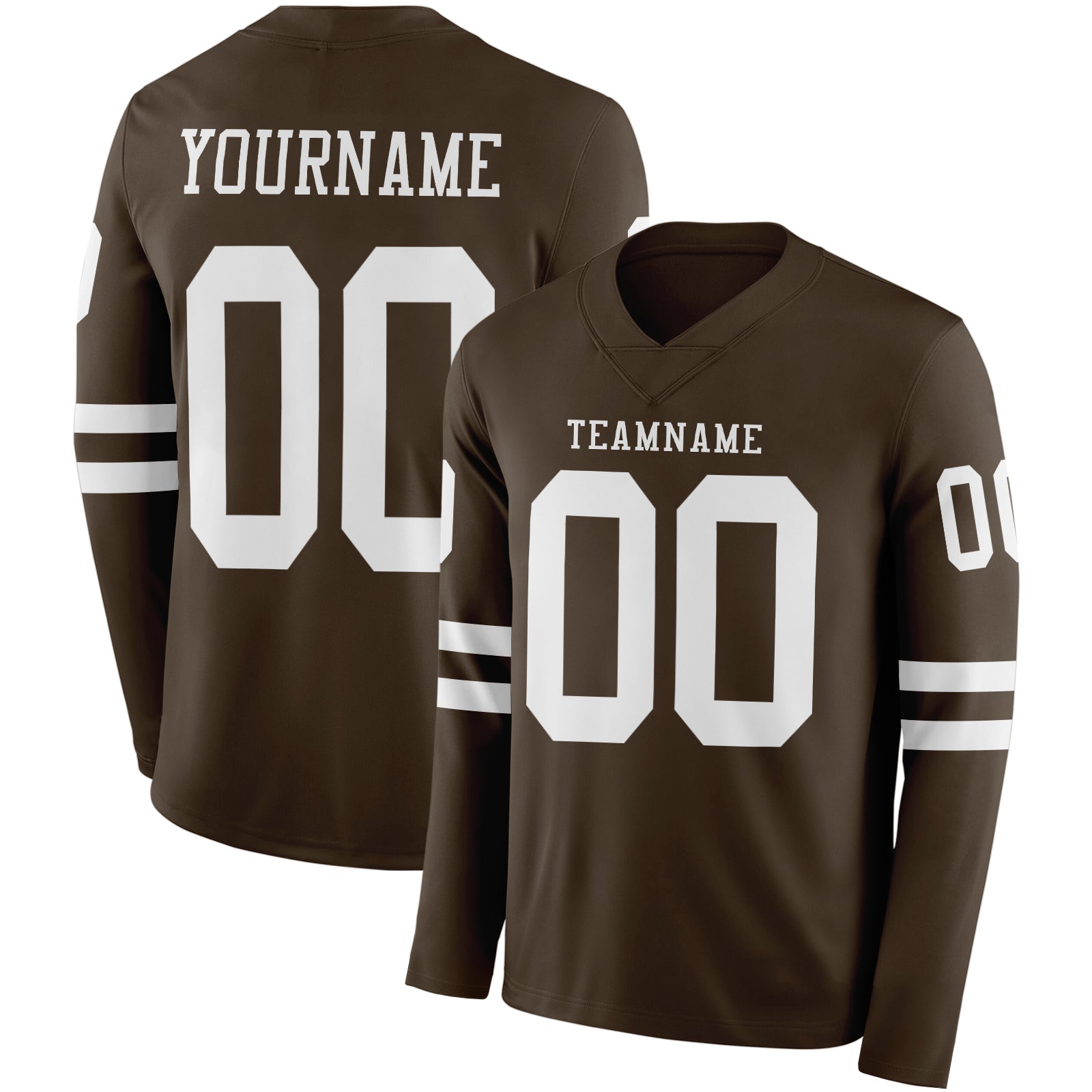Custom Brown White Long Sleeve Authentic Football Jersey - Main View