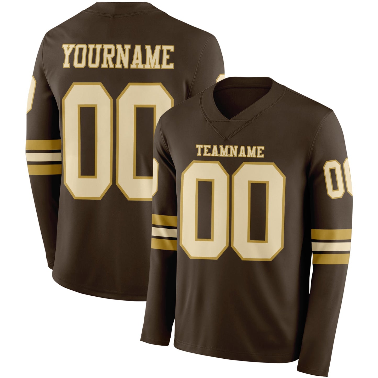 Custom Brown Cream-Old Gold Long Sleeve Authentic Football Jersey - Main View