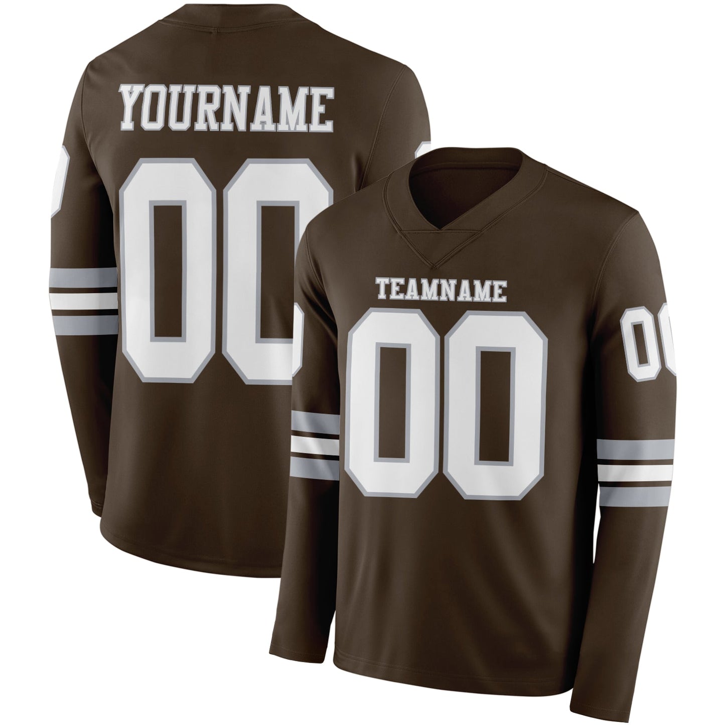 Custom Brown White-Gray Long Sleeve Authentic Football Jersey - Main View