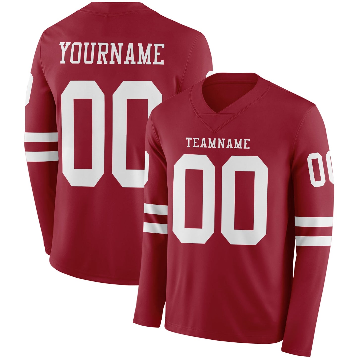 Custom Cardinal White Long Sleeve Authentic Football Jersey - Main View