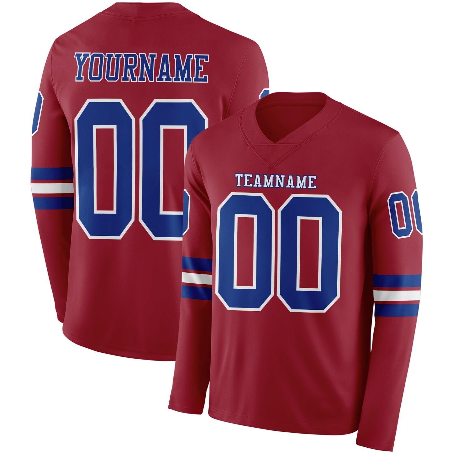 Custom Cardinal Royal-White Long Sleeve Authentic Football Jersey - Main View