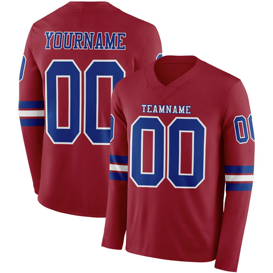 Custom Cardinal Royal-White Long Sleeve Authentic Football Jersey - Main View