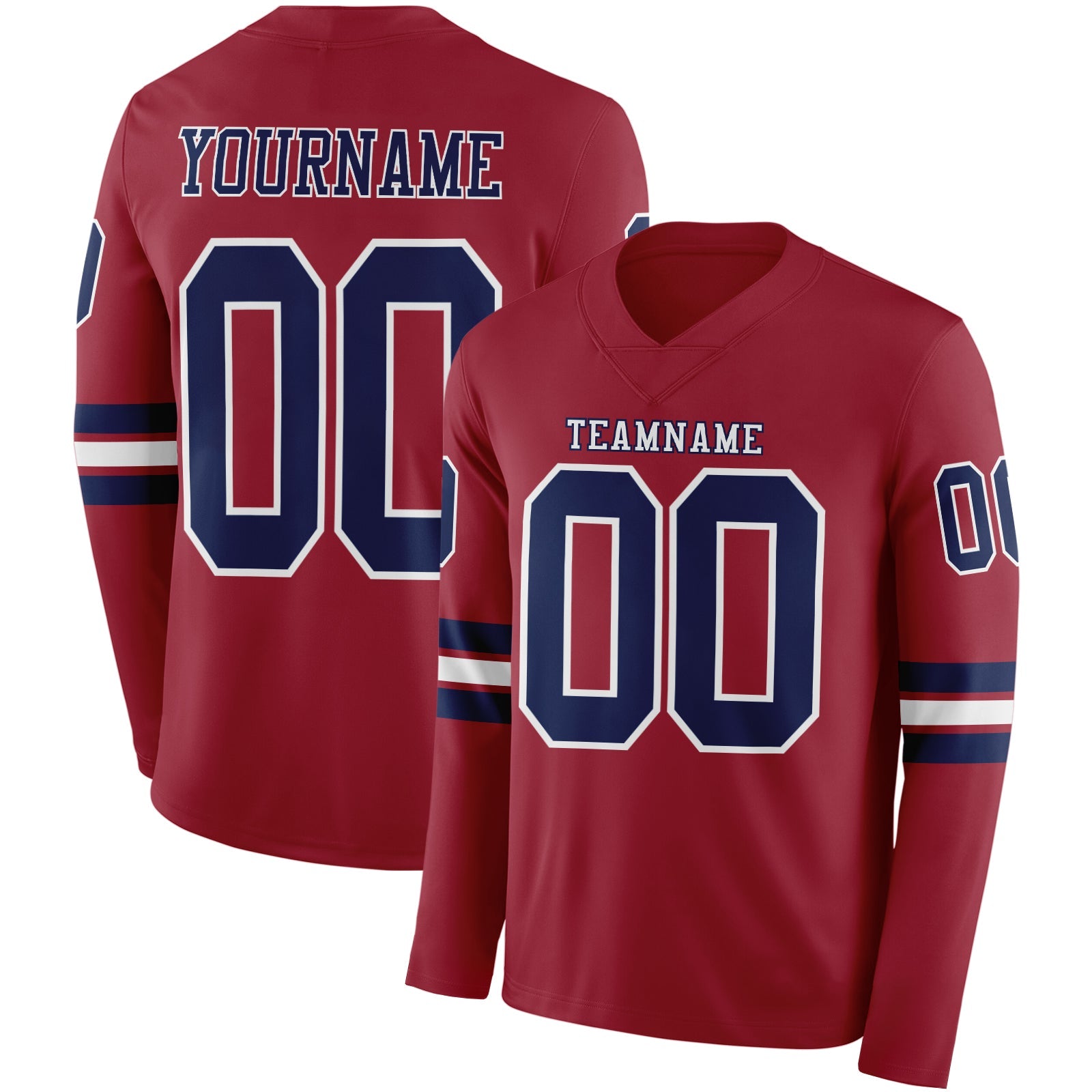 Custom Cardinal Navy-White Long Sleeve Authentic Football Jersey - Main View