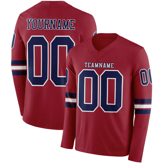Custom Cardinal Navy-White Long Sleeve Authentic Football Jersey - Main View