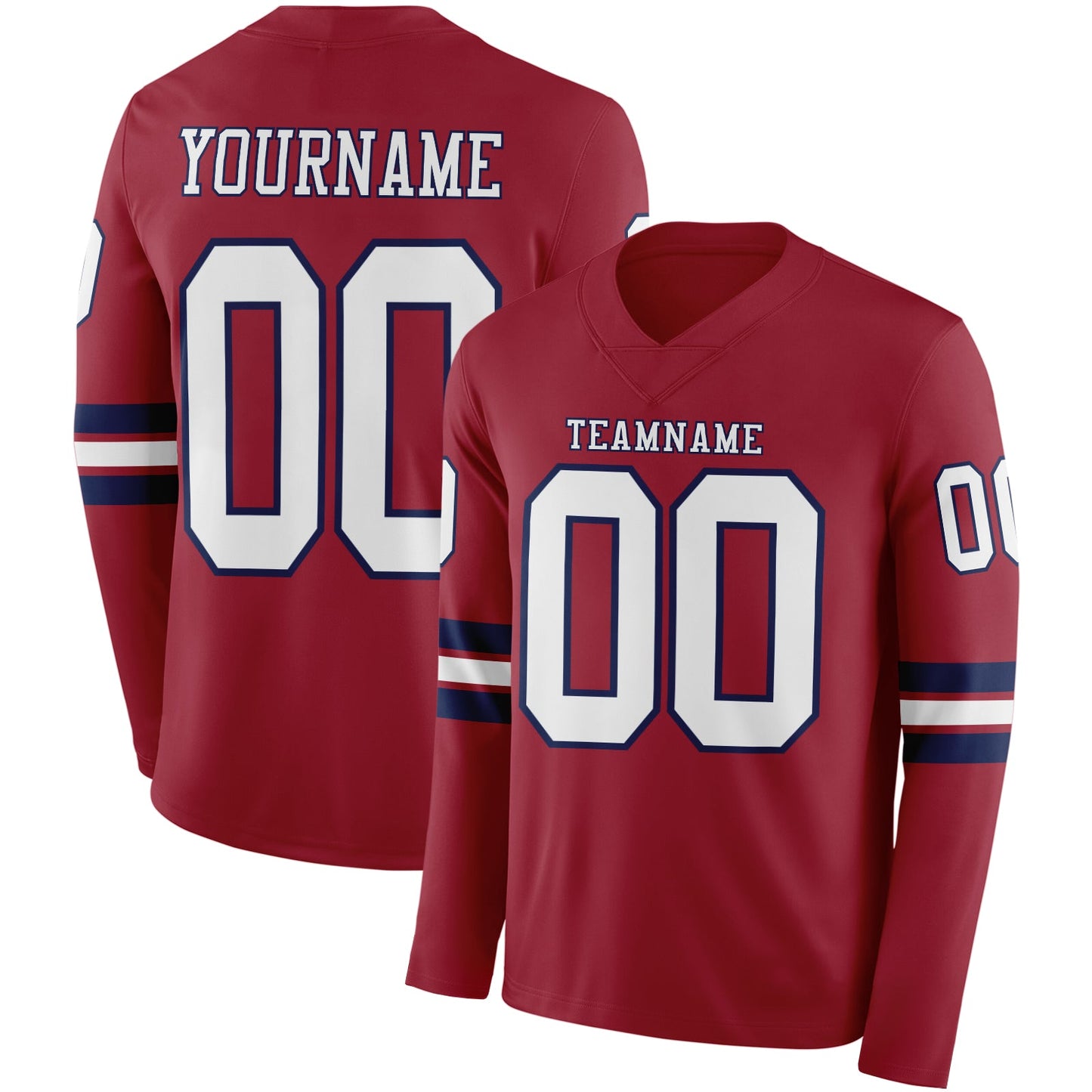 Custom Cardinal White-Navy Long Sleeve Authentic Football Jersey - Main View