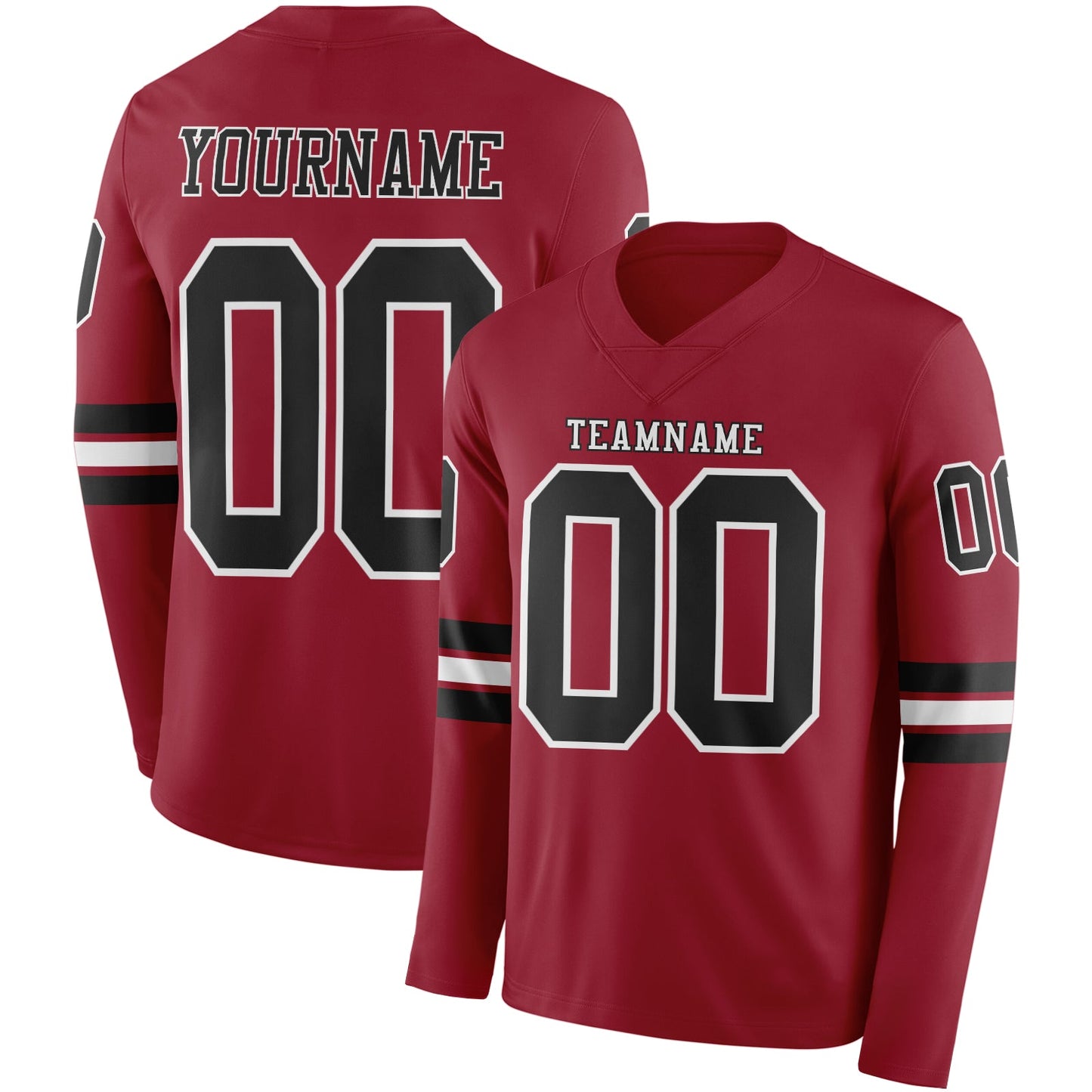 Custom Cardinal Black-White Long Sleeve Authentic Football Jersey - Main View