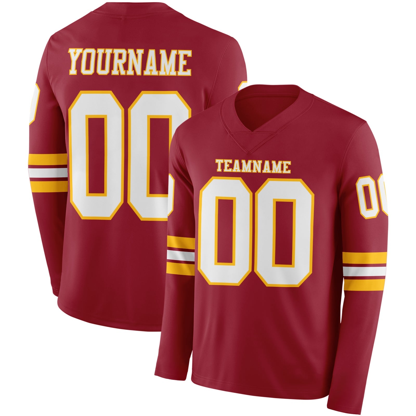 Custom Cardinal White-Gold Long Sleeve Authentic Football Jersey - Main View