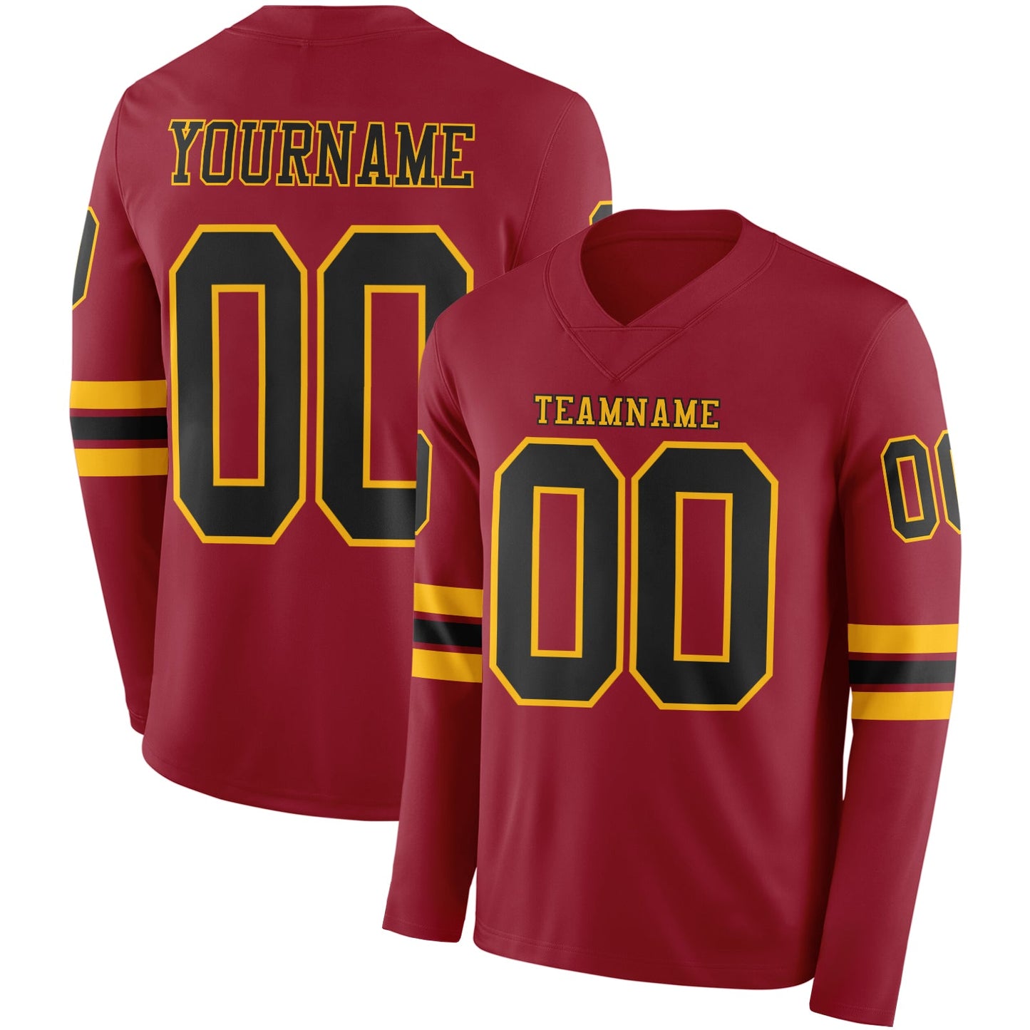 Custom Cardinal Black-Gold Long Sleeve Authentic Football Jersey - Main View