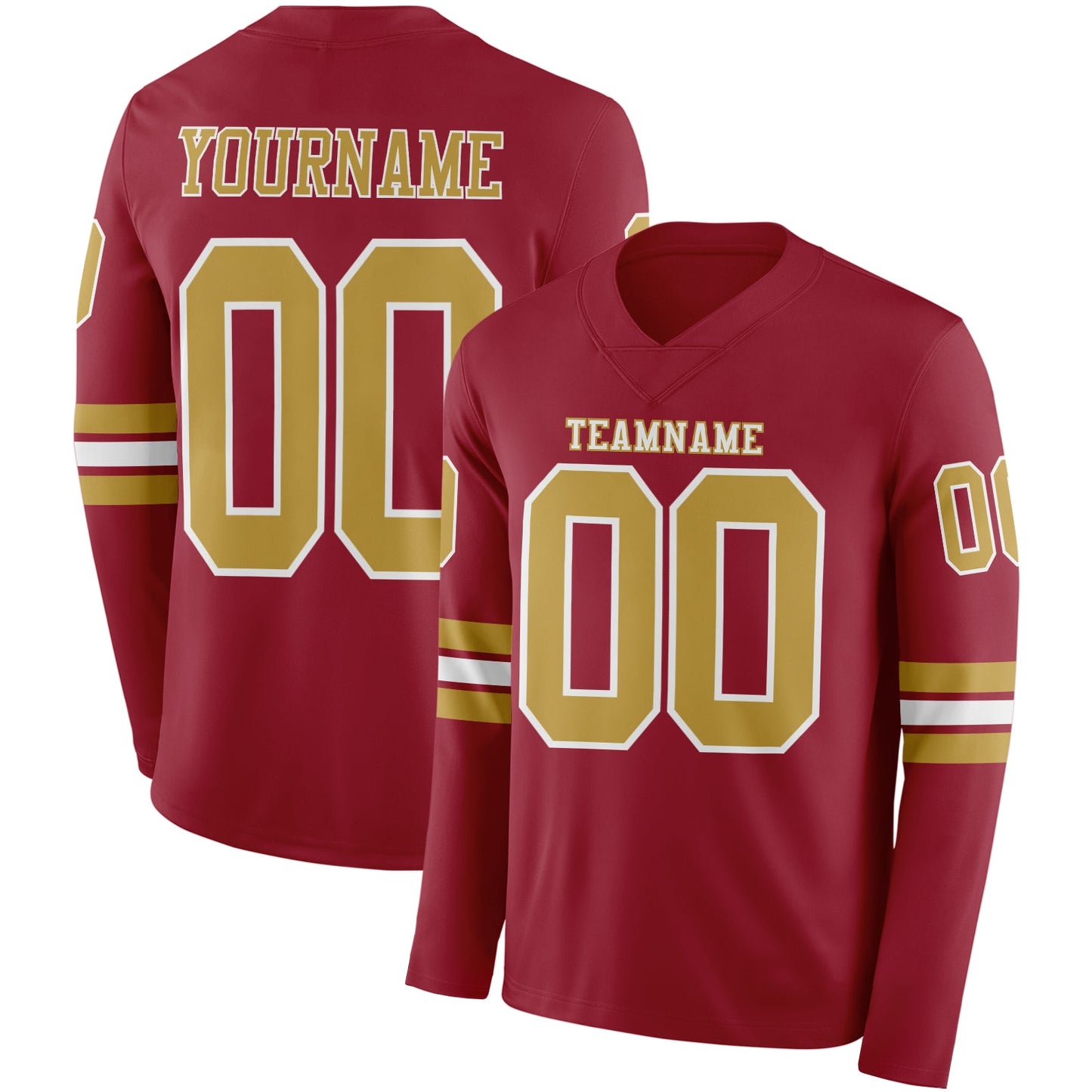 Custom Cardinal Old Gold-White Long Sleeve Authentic Football Jersey - Main View
