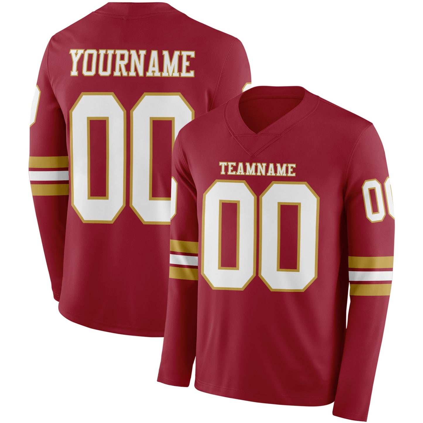 Custom Cardinal White-Old Gold Long Sleeve Authentic Football Jersey - Main View