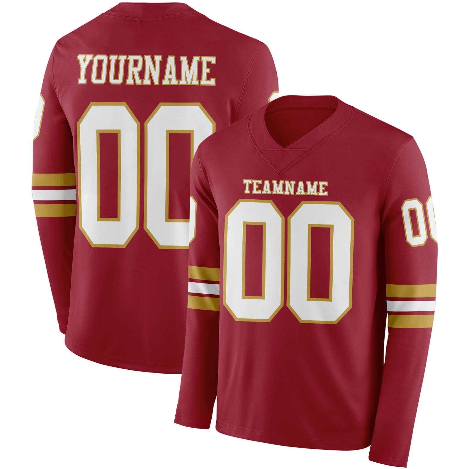 Custom Cardinal White-Old Gold Long Sleeve Authentic Football Jersey - Main View
