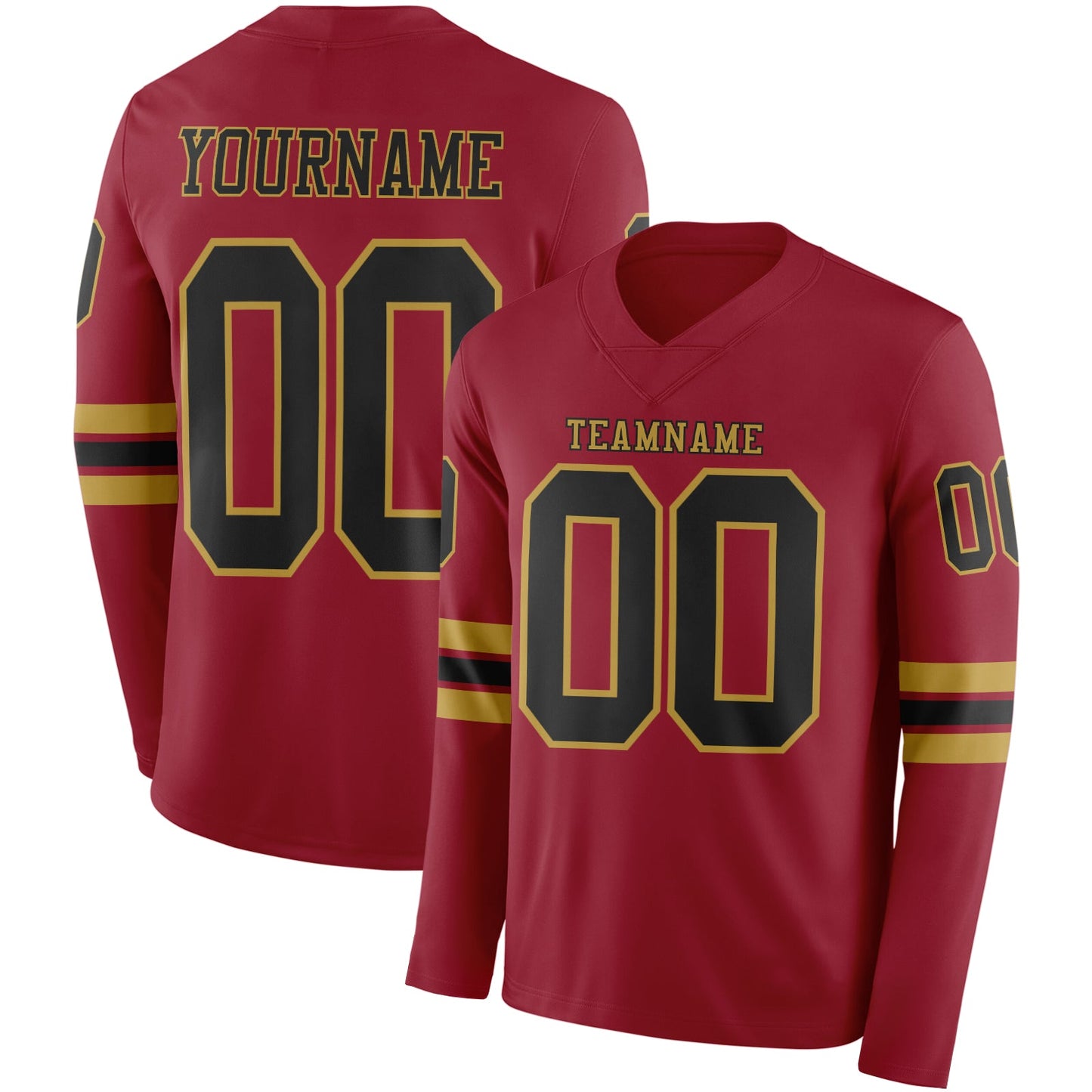 Custom Cardinal Black-Old Gold Long Sleeve Authentic Football Jersey - Main View