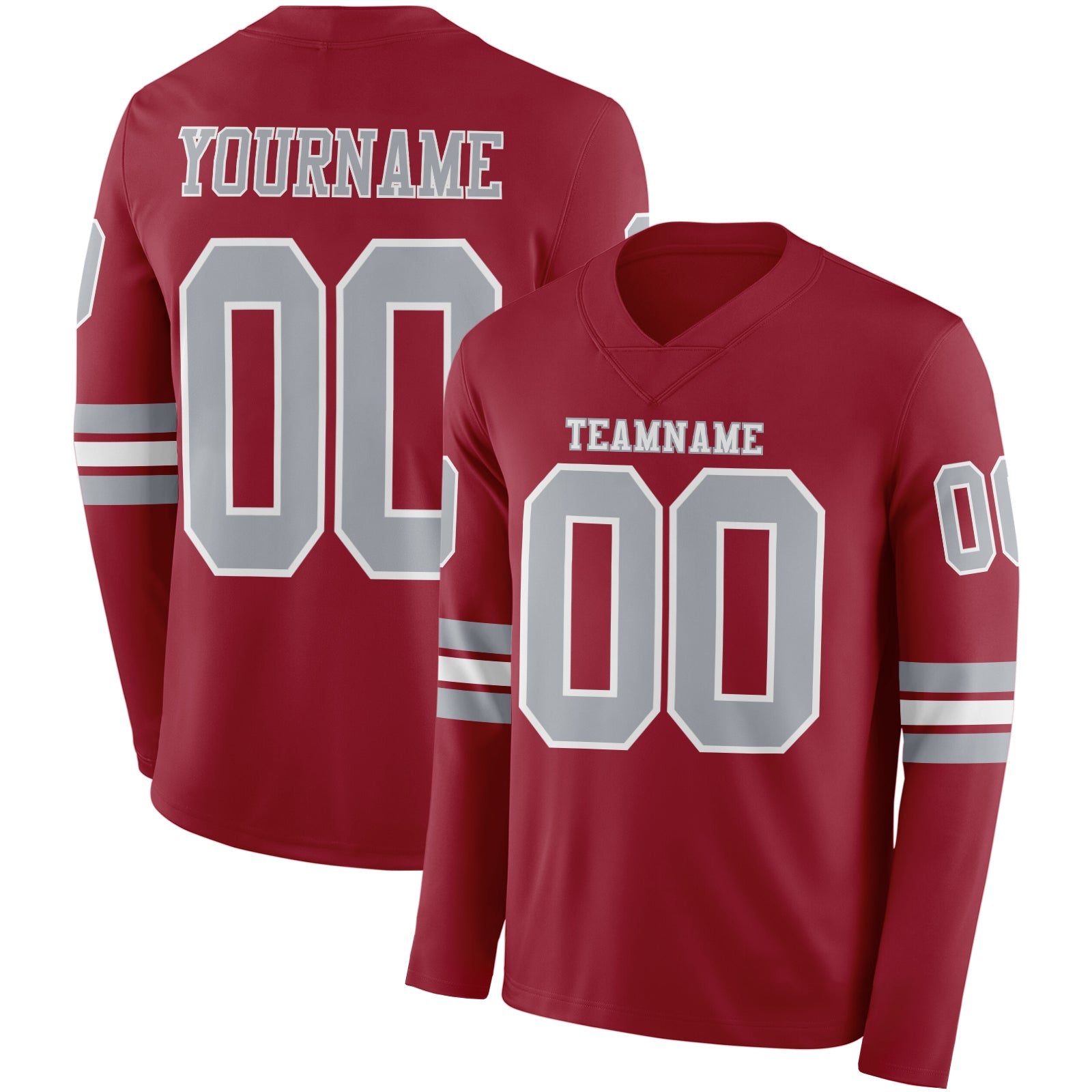 Custom Cardinal Gray-White Long Sleeve Authentic Football Jersey - Main View