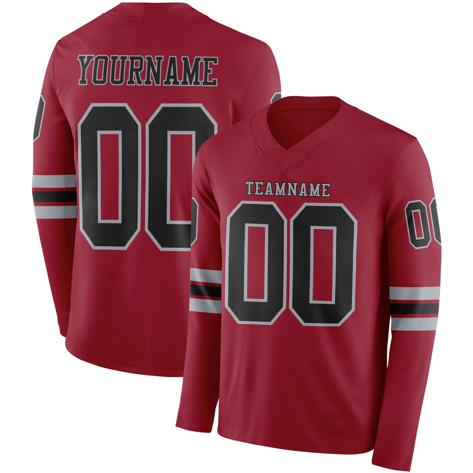 Custom Cardinal Black-Gray Long Sleeve Authentic Football Jersey - Main View