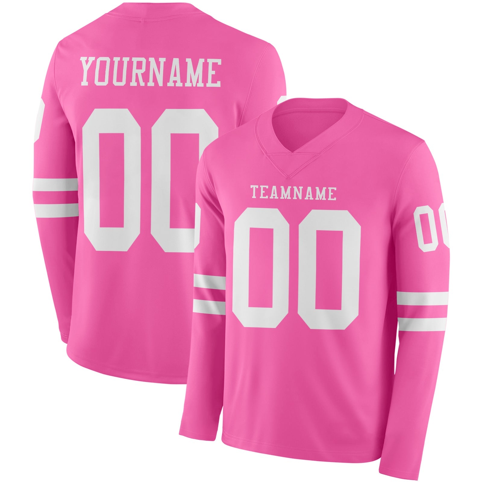 Custom Pink White Long Sleeve Authentic Football Jersey - Main View
