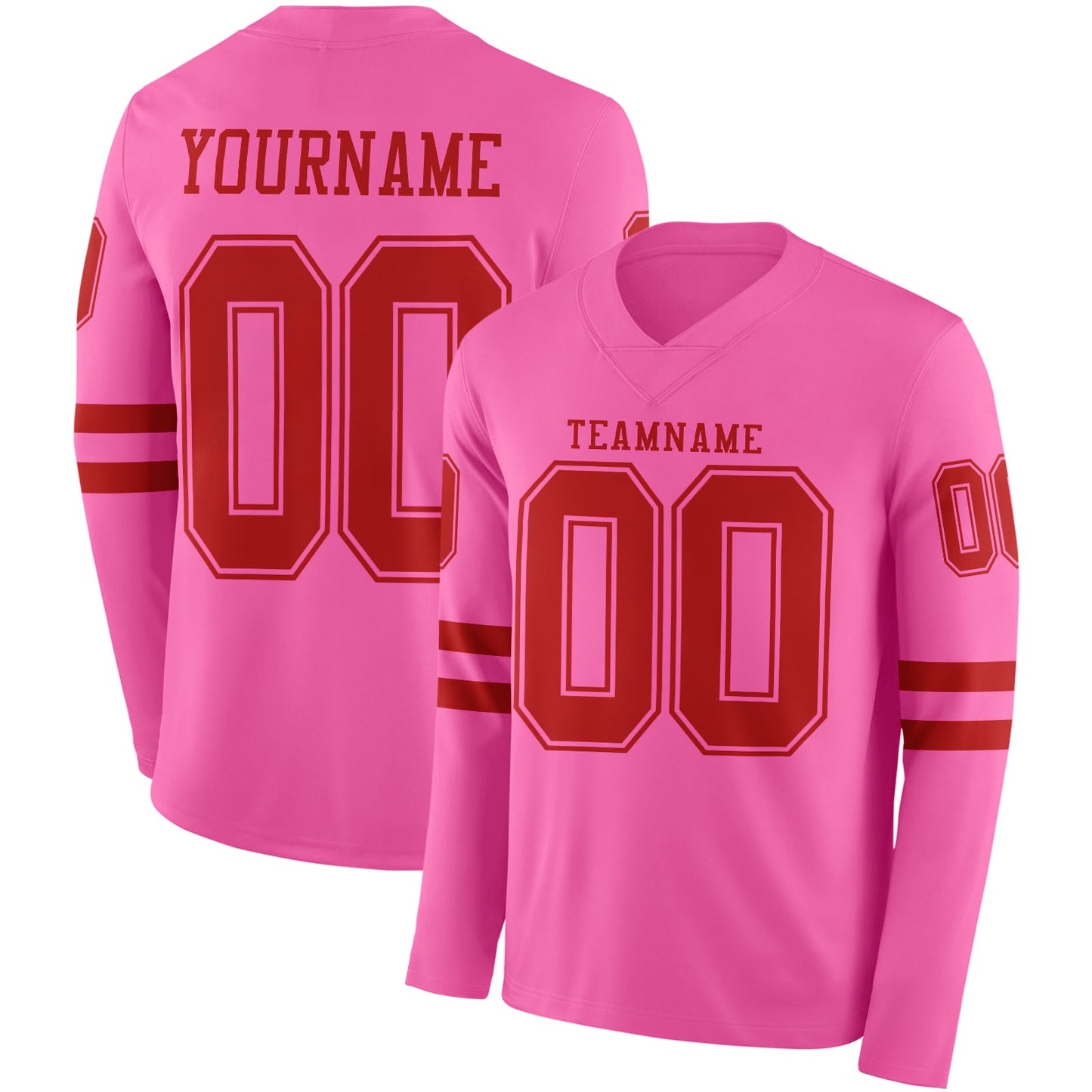 Custom Pink Red Long Sleeve Authentic Football Jersey - Main View
