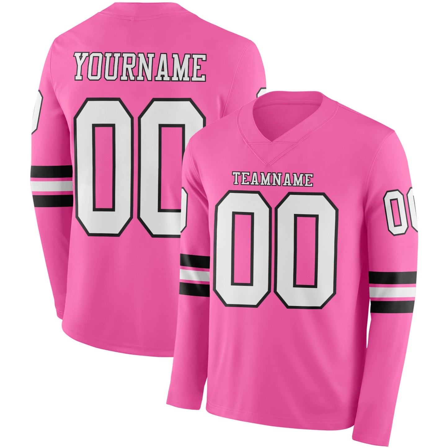 Custom Pink White-Black Long Sleeve Authentic Football Jersey - Main View