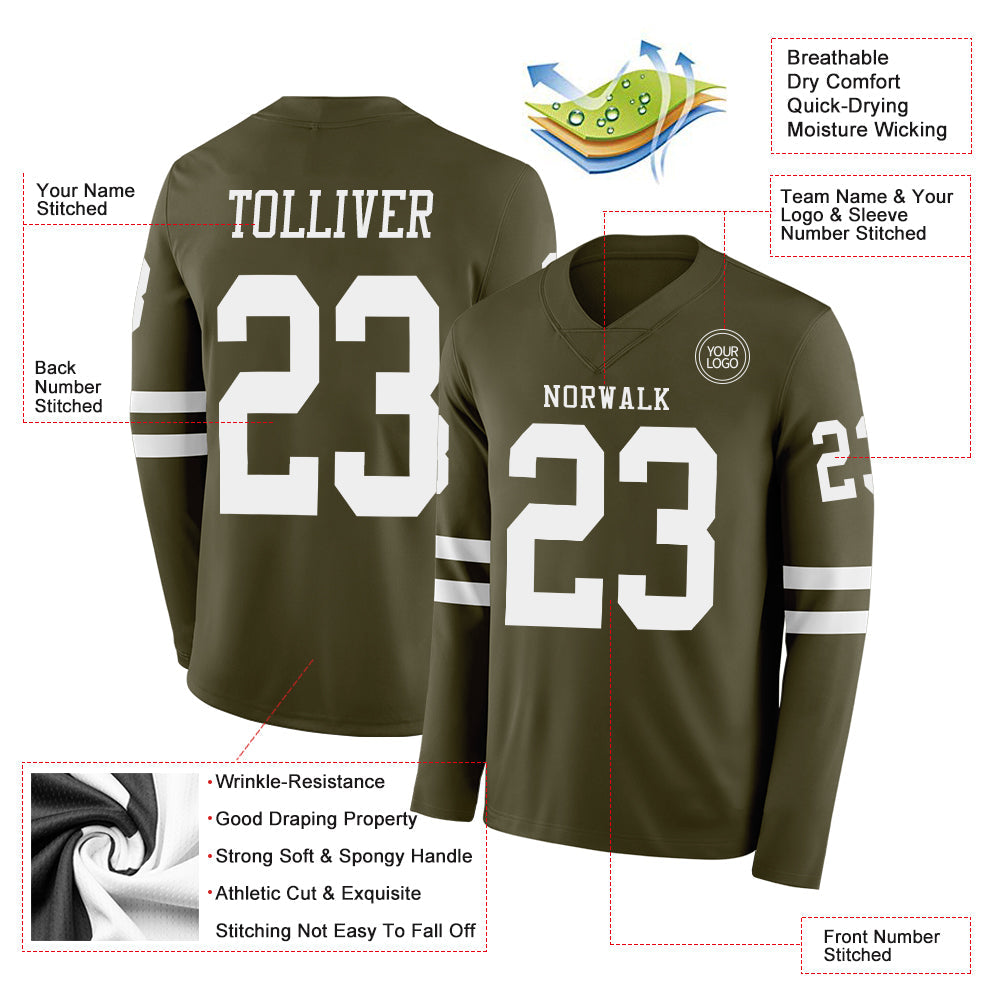 Custom Olive White Long Sleeve Salute To Service Authentic Football Jersey view 2