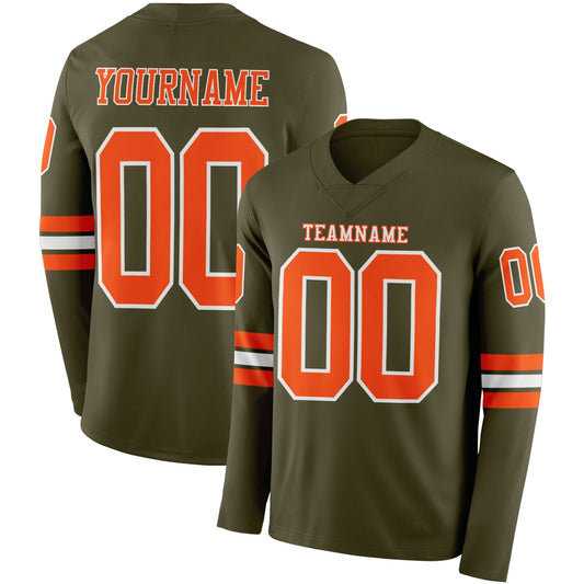 Custom Olive Orange-White Long Sleeve Salute To Service Authentic Football Jersey - Main View