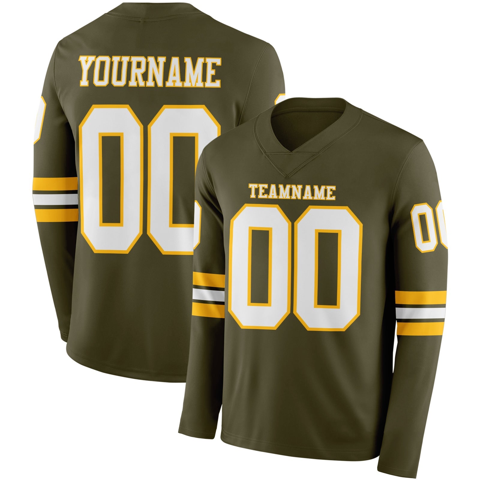 Custom Olive White-Gold Long Sleeve Salute To Service Authentic Football Jersey - Main View