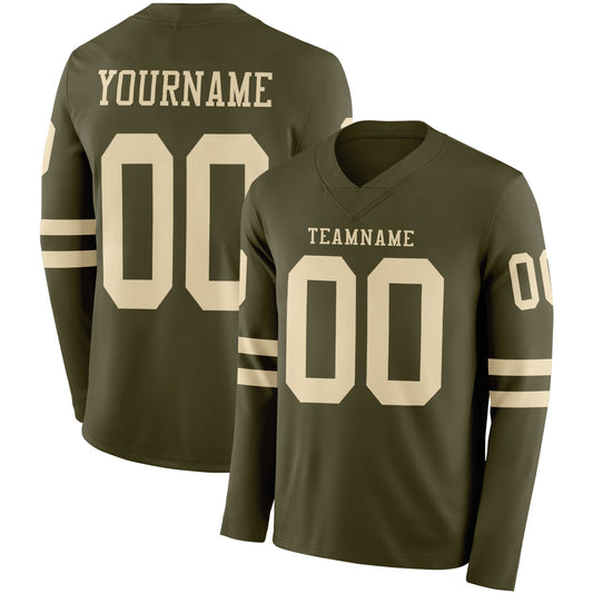 Custom Olive Cream Long Sleeve Salute To Service Authentic Football Jersey - Main View