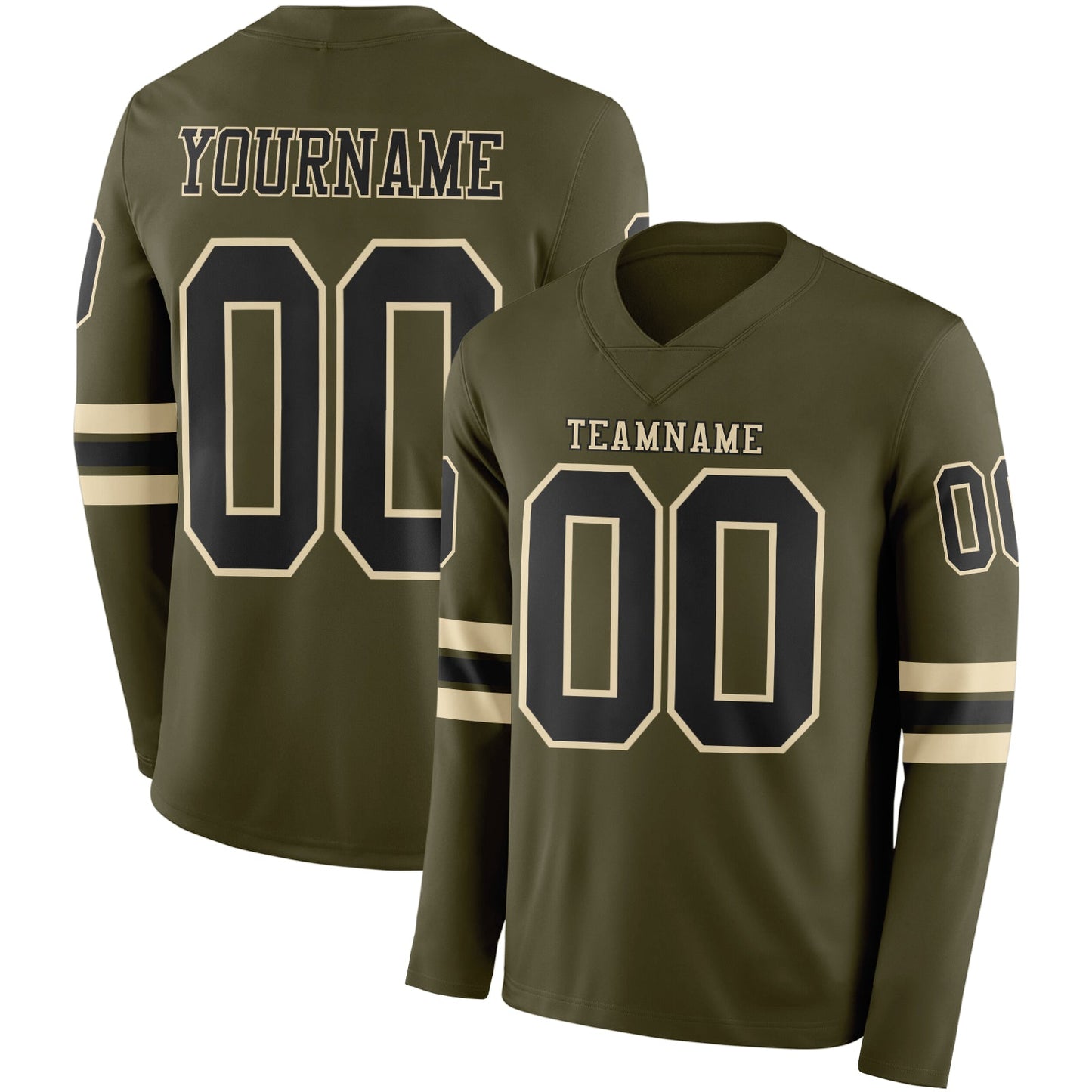 Custom Olive Black-Cream Long Sleeve Salute To Service Authentic Football Jersey - Main View