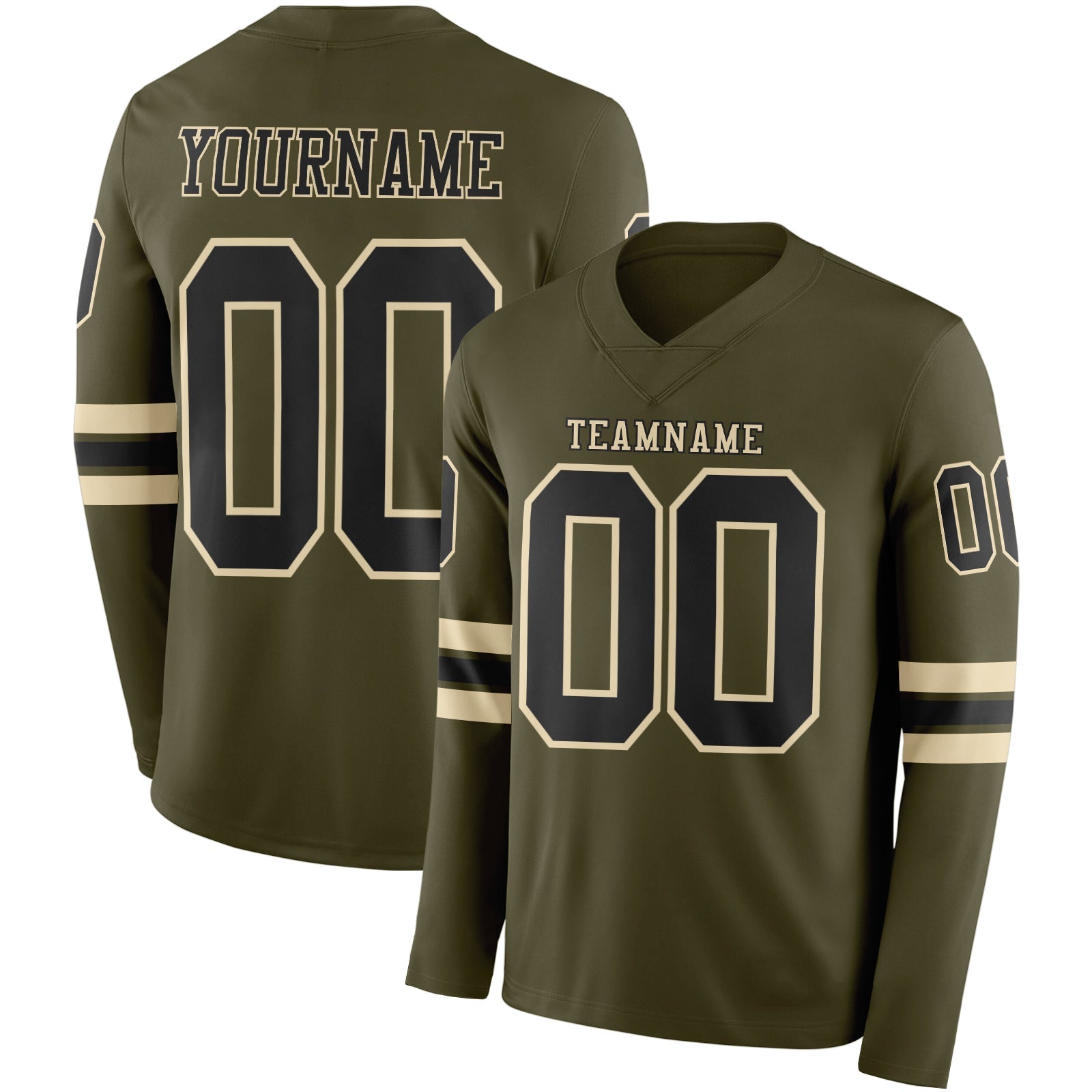 Custom Olive Black-Cream Long Sleeve Salute To Service Authentic Football Jersey - Main View
