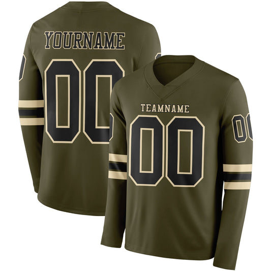 Custom Olive Black-Cream Long Sleeve Salute To Service Authentic Football Jersey - Main View