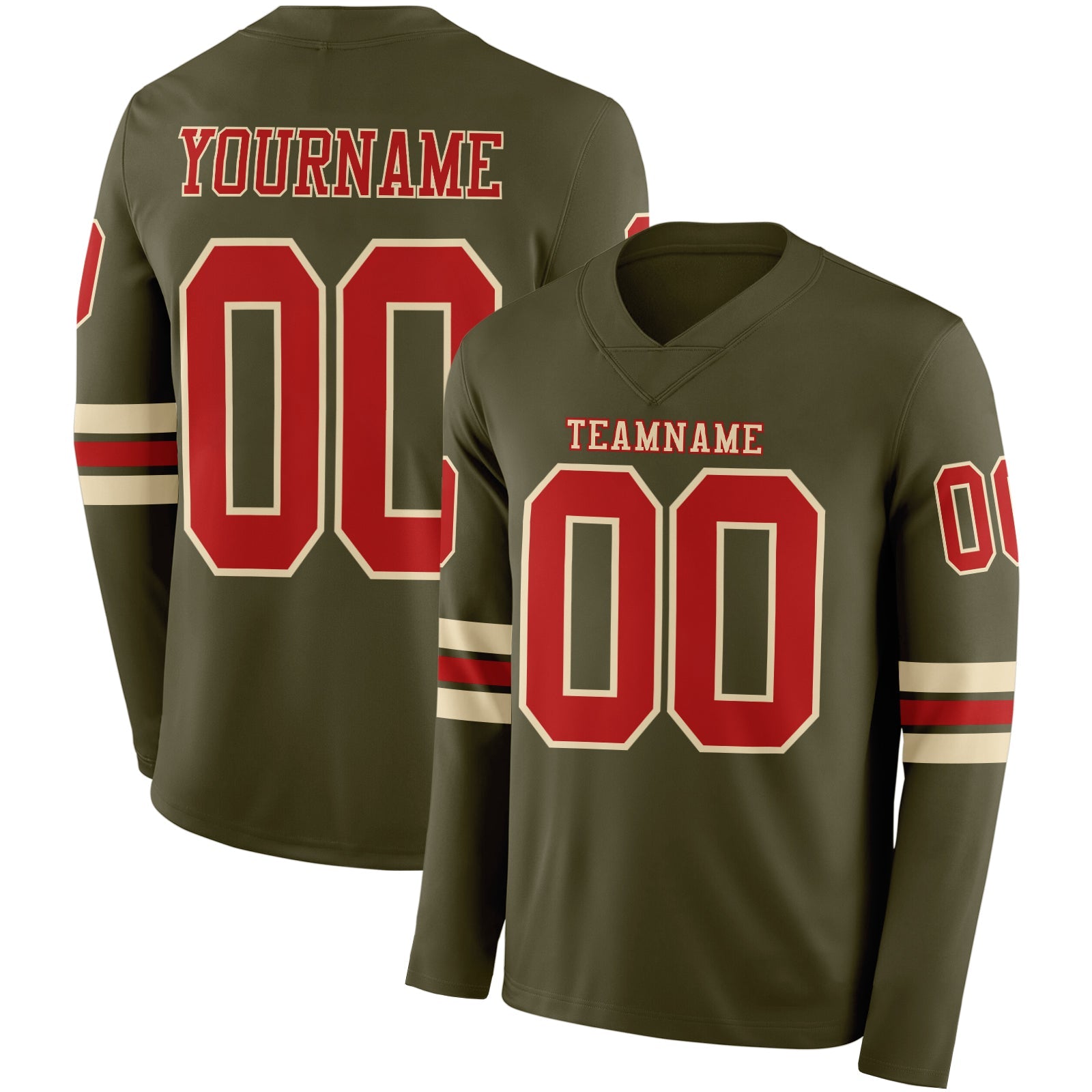 Custom Olive Red-Cream Long Sleeve Salute To Service Authentic Football Jersey - Main View