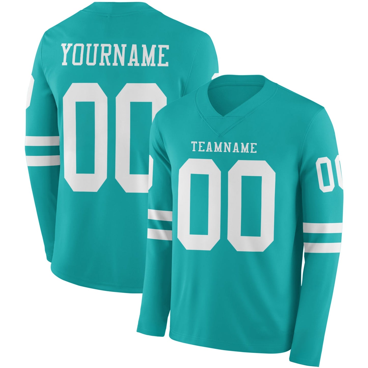 Custom Aqua White Long Sleeve Authentic Football Jersey - Main View